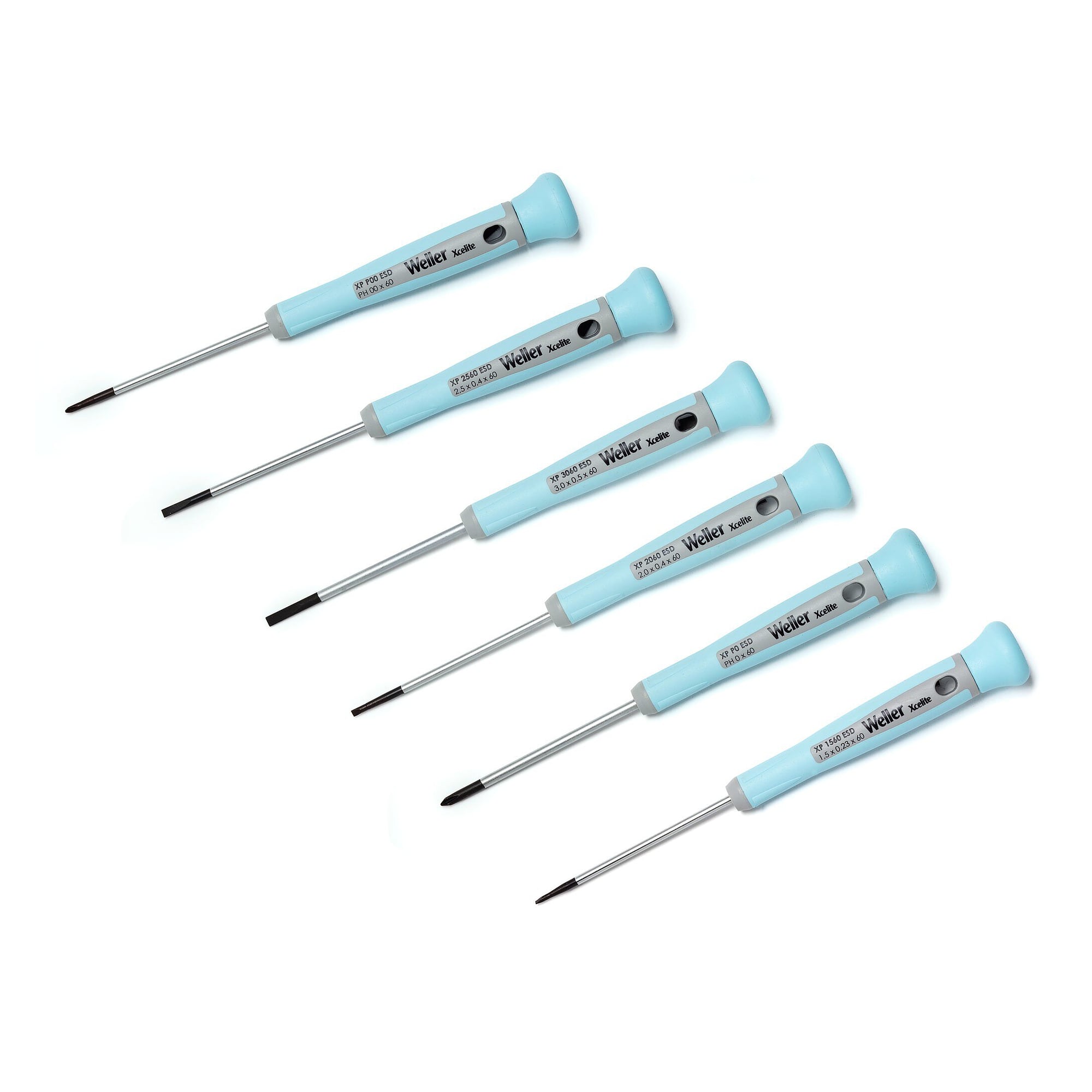 ESD-Präzisionsschraubendreher-Set 6-teilig, Schlitz 1,5-3,0 mm und PH 0/00 - Weller XP600