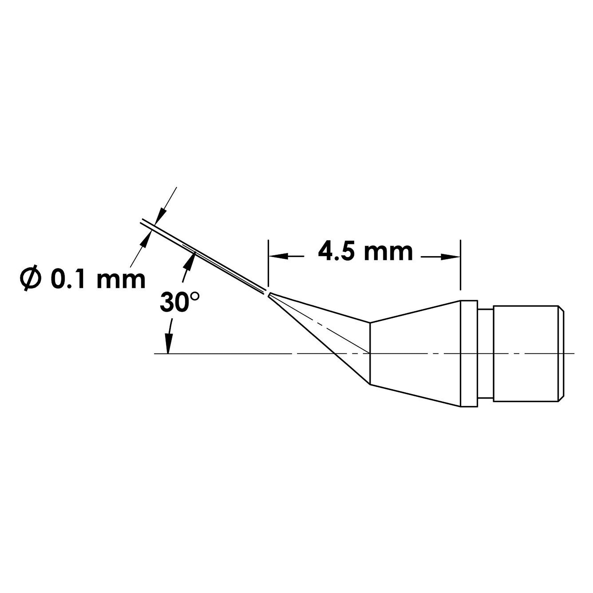 MicroFine soldering tip cartridge, conical, 30° bent, 0.1 x 4.5 mm, 468 °C, 800 series - Metcal MFTC-8CNB4501