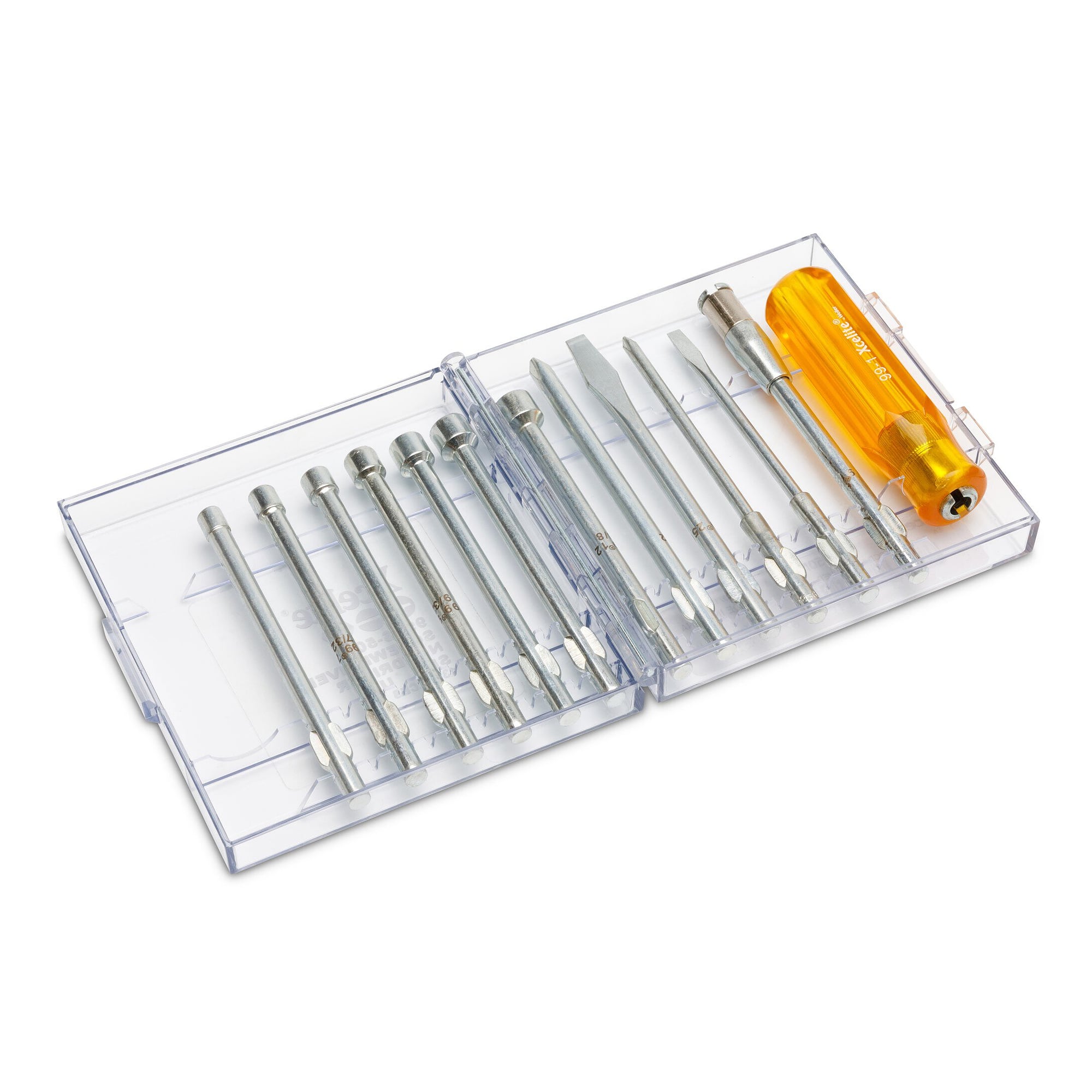 Screwdriver and socket set 13 pieces Series 99 inch sizes in clear case - Weller 99PS50N
