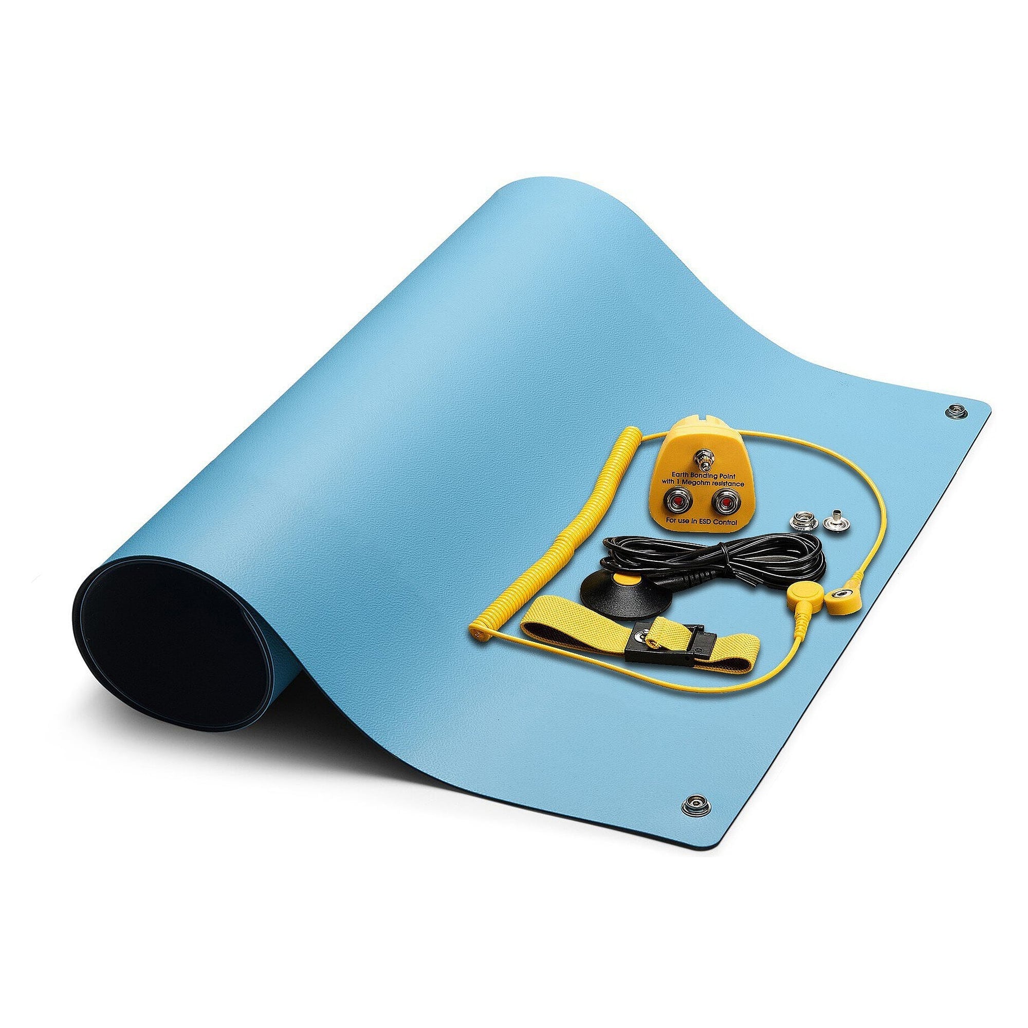 ESD Table Mat Set XS Pro Blue 600 x 400 mm, 5-Piece with Wrist Strap and Coiled Cord - Safeguard WL93307
