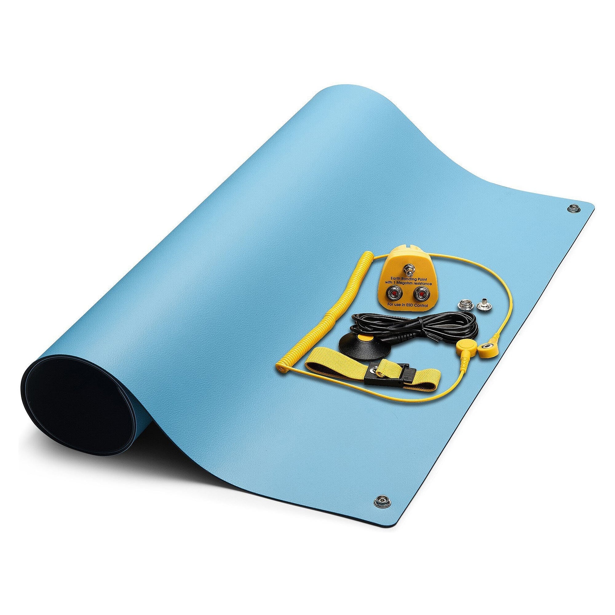 ESD Table Mat Set L Pro Blue 1200 x 600 mm, 5-Piece with Wrist Strap and Coiled Cord - Safeguard WL93310