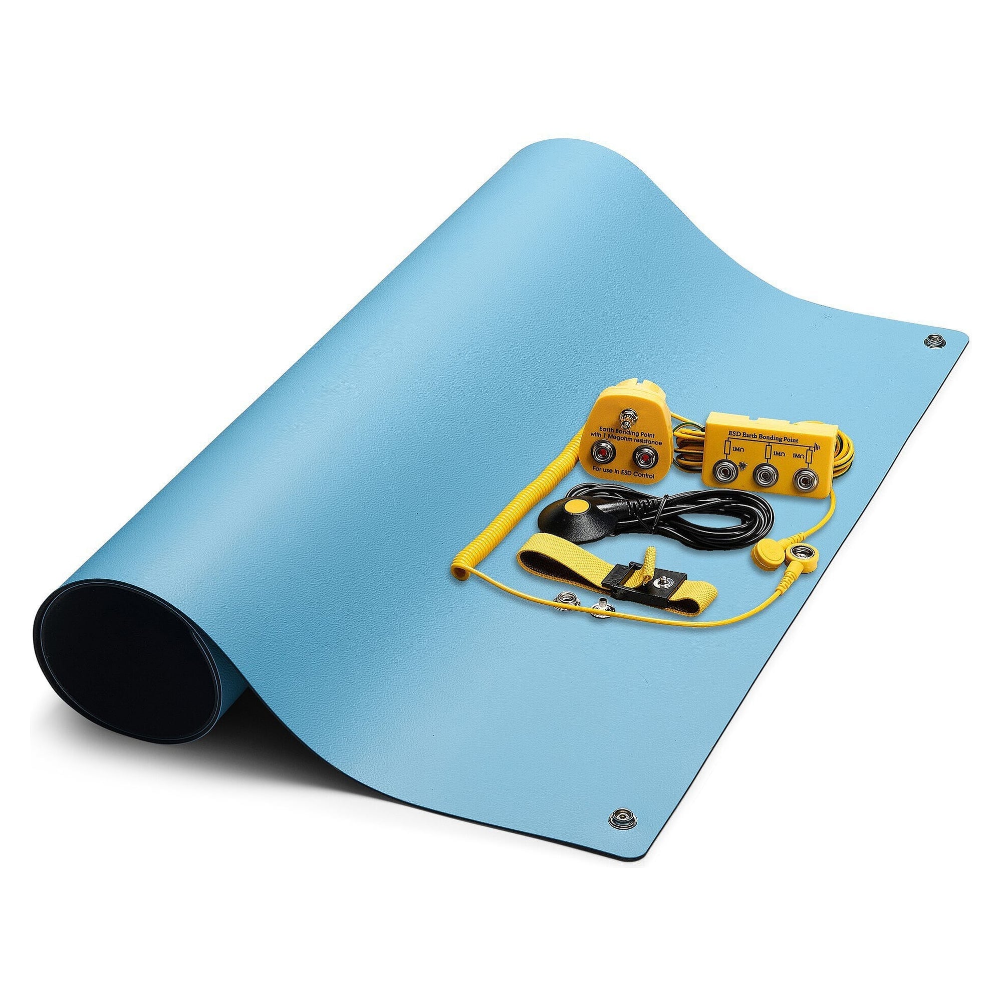 ESD Table Mat Set L Pro Plus Blue 1200 x 600 mm, 6-Piece with Earthing Point - Safeguard WL93314