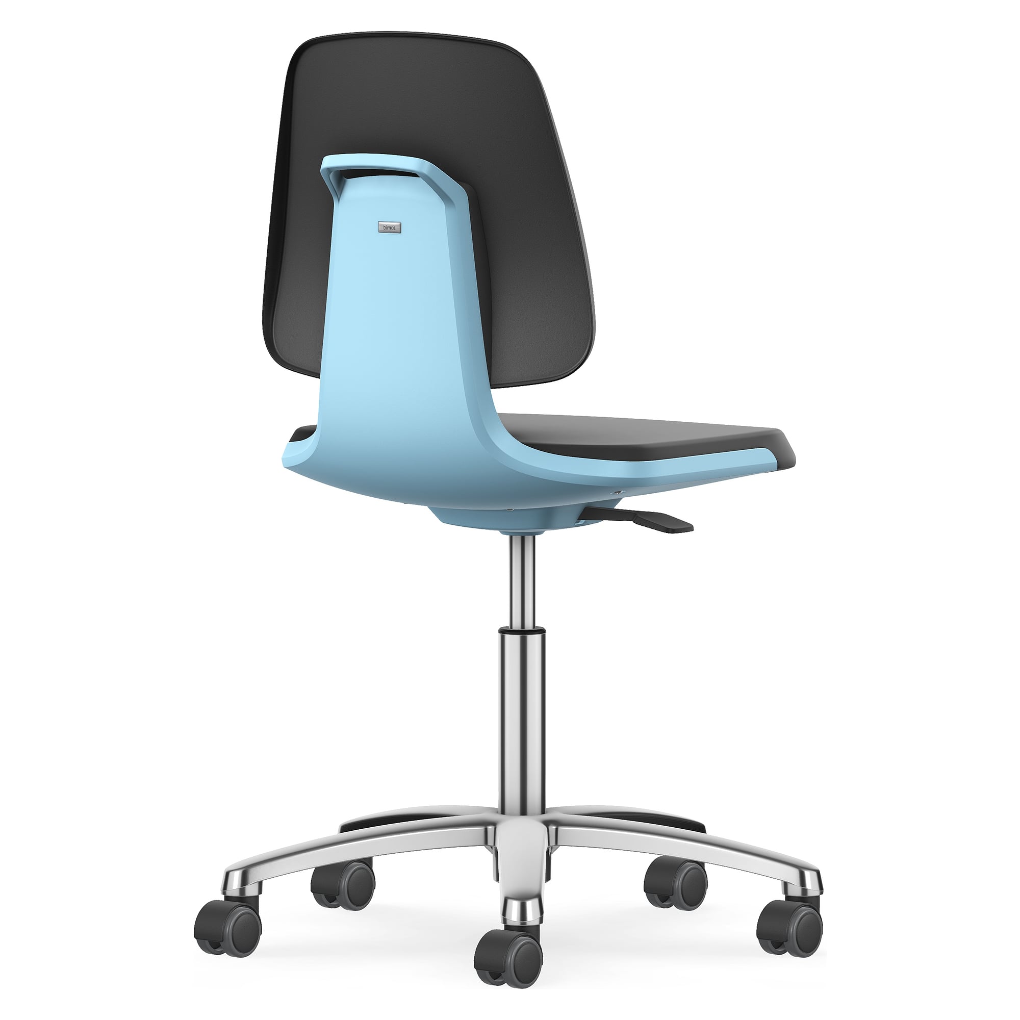 LABSIT 2 laboratory swivel chair with castors, Skintec black, blue seat shell, seat height 450-650 mm - Bimos 9123-4000-3277