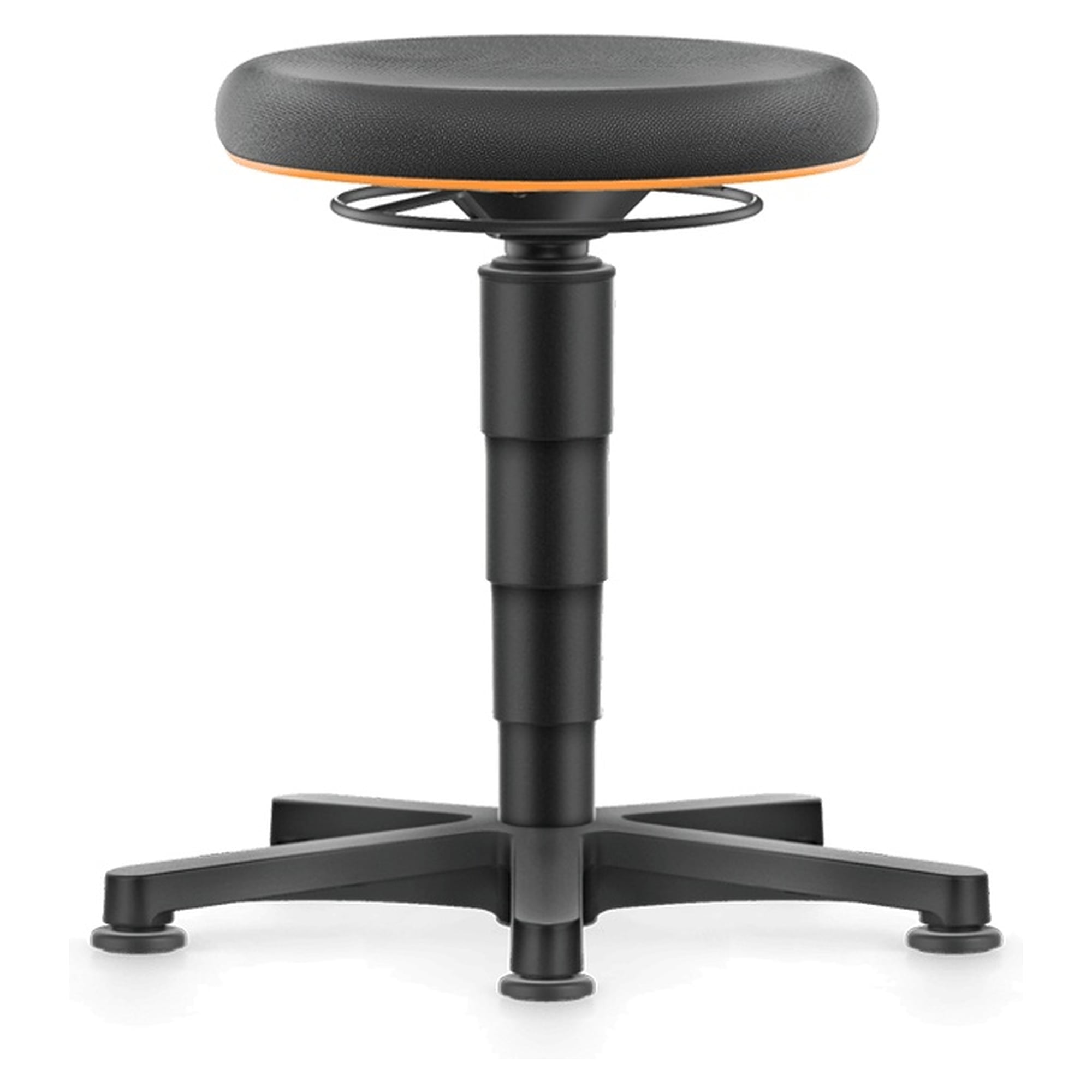 Allround Stool 1 with glides, Skintec black, orange colour ring, seat height 450-650 mm - Bimos 9460-4000-3279