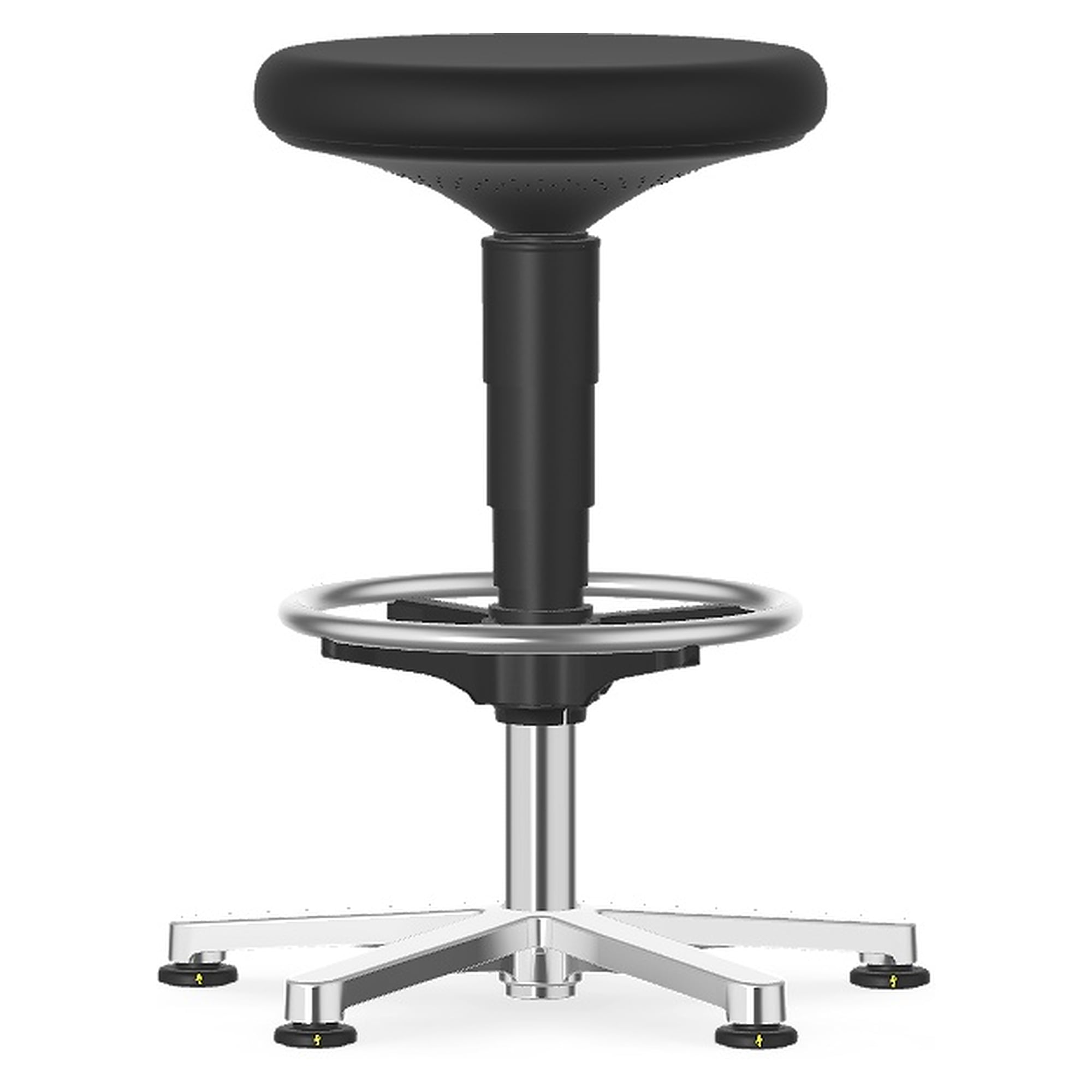 Tabouret salle blanche ESD 3 à patins et repose-pieds, ISO classe 3, Skintec noir, assise 560-830 mm - Bimos 9461R-4000