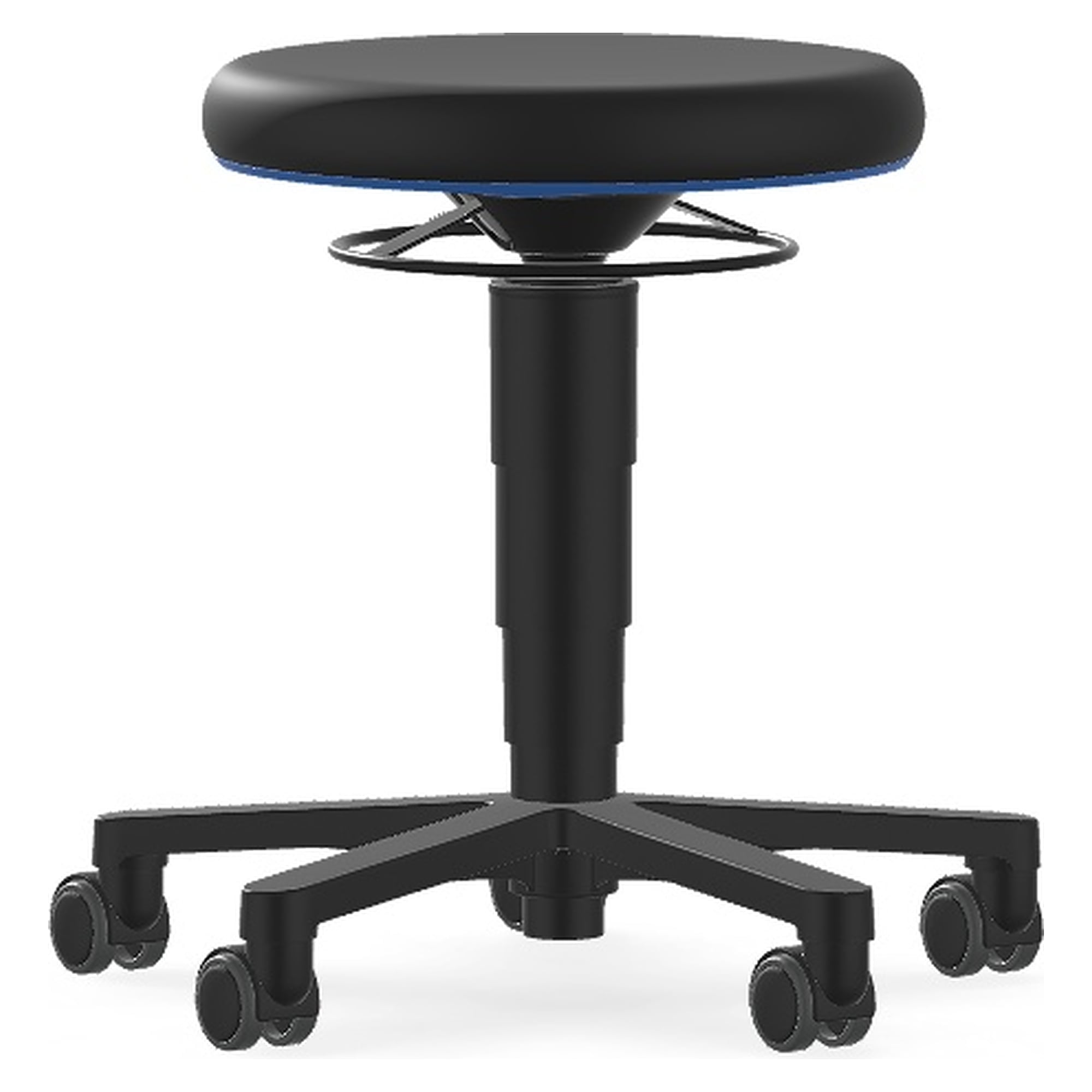 Arbeitshocker Allround 2 mit Rollen, Skintec schwarz, Farbring blau, Sitzhöhe 450-650 mm - Bimos 9463-4000-3277