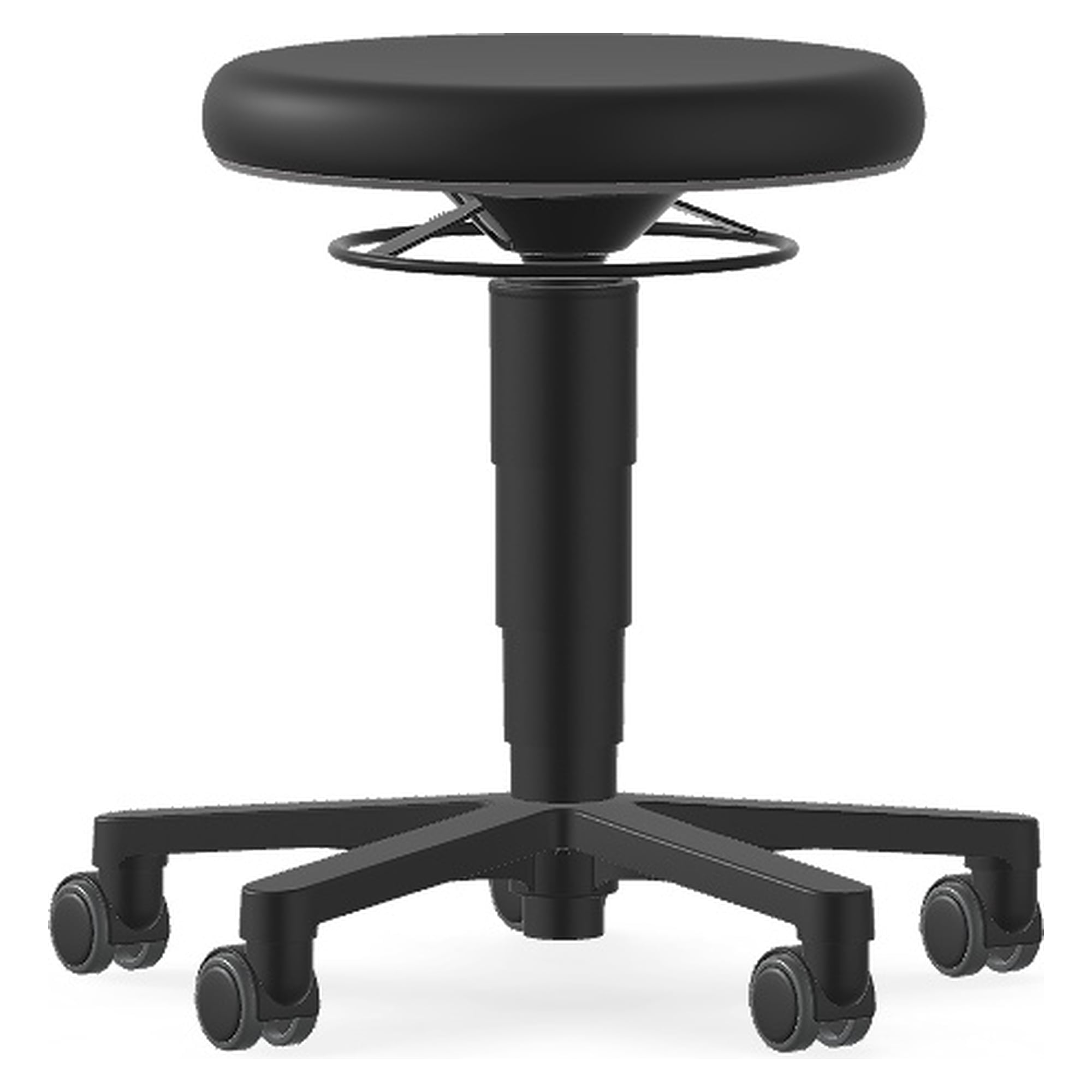 Allround Work Stool 2 with castors, Skintec black, grey colour ring, seat height 450-650 mm - Bimos 9463-4000-3278