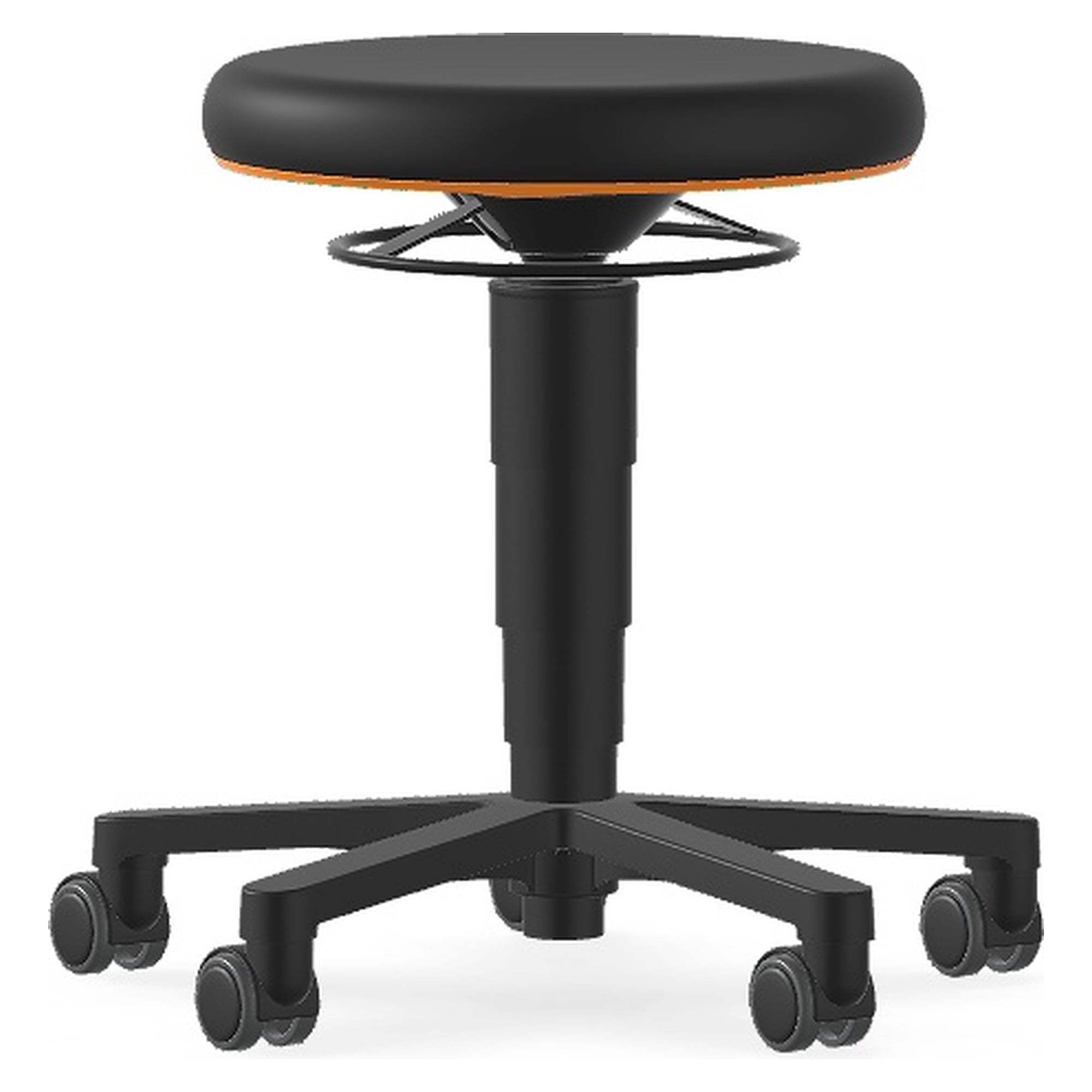 Allround 2 work stool with castors, black integral foam, orange ring, seat height 450-650 mm - Bimos 9463-4000-3279