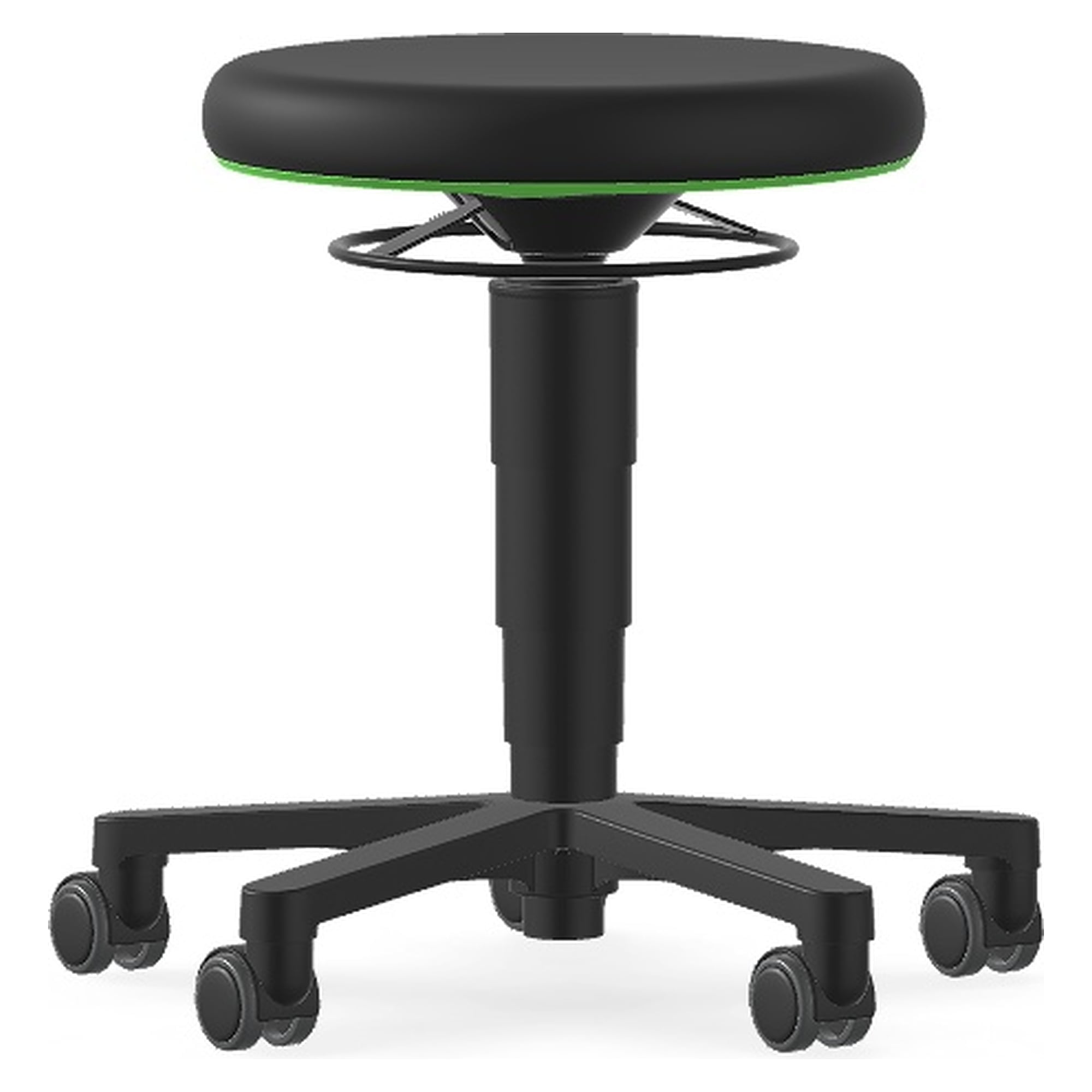 Tabouret Allround 2 à roulettes, mousse intégrale noire, anneau vert, hauteur 450-650 mm - Bimos 9463-4000-3280