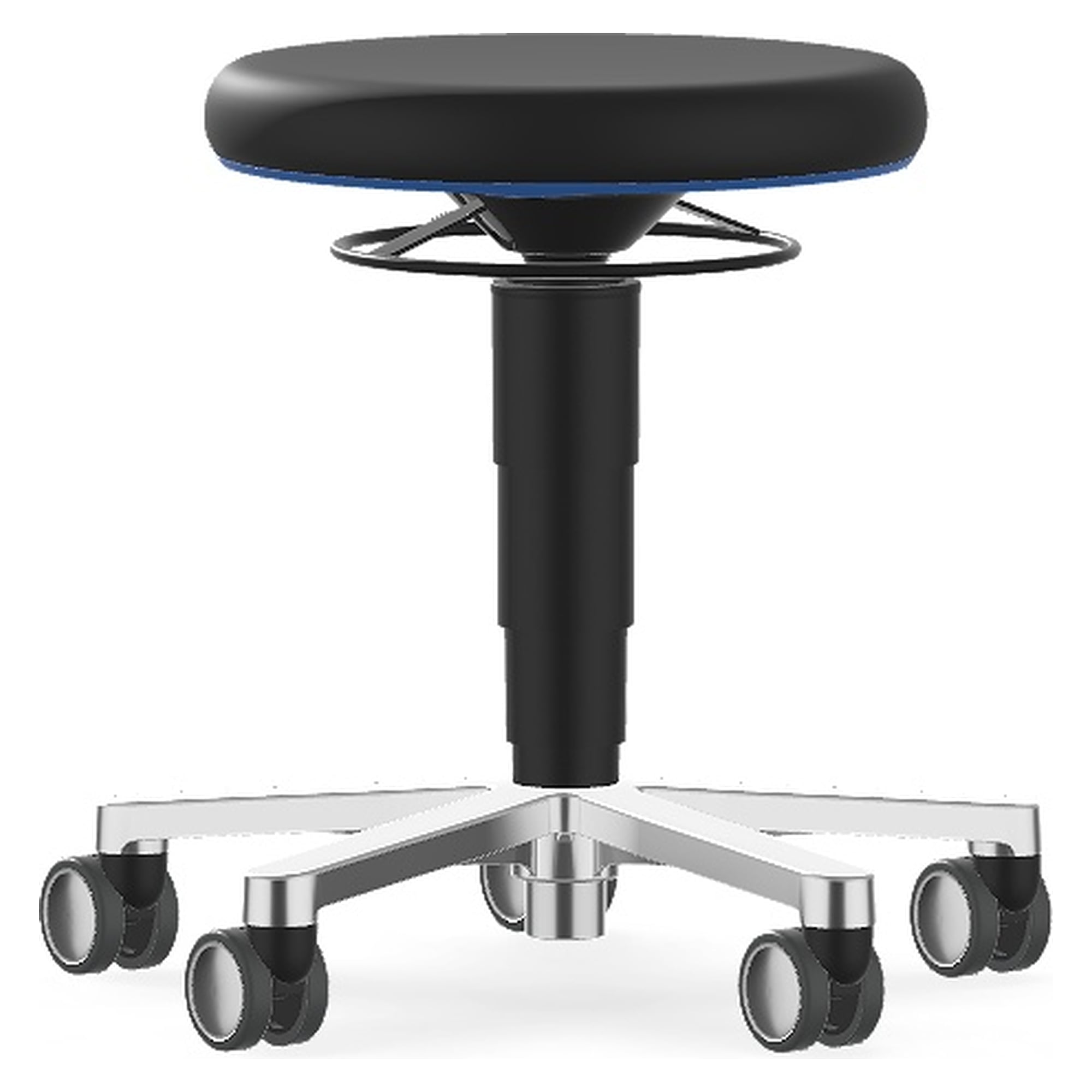 Laboratory stool 2 with castors, black integral foam, blue ring, seat height 450-650 mm - Bimos 9463L-4000-3277