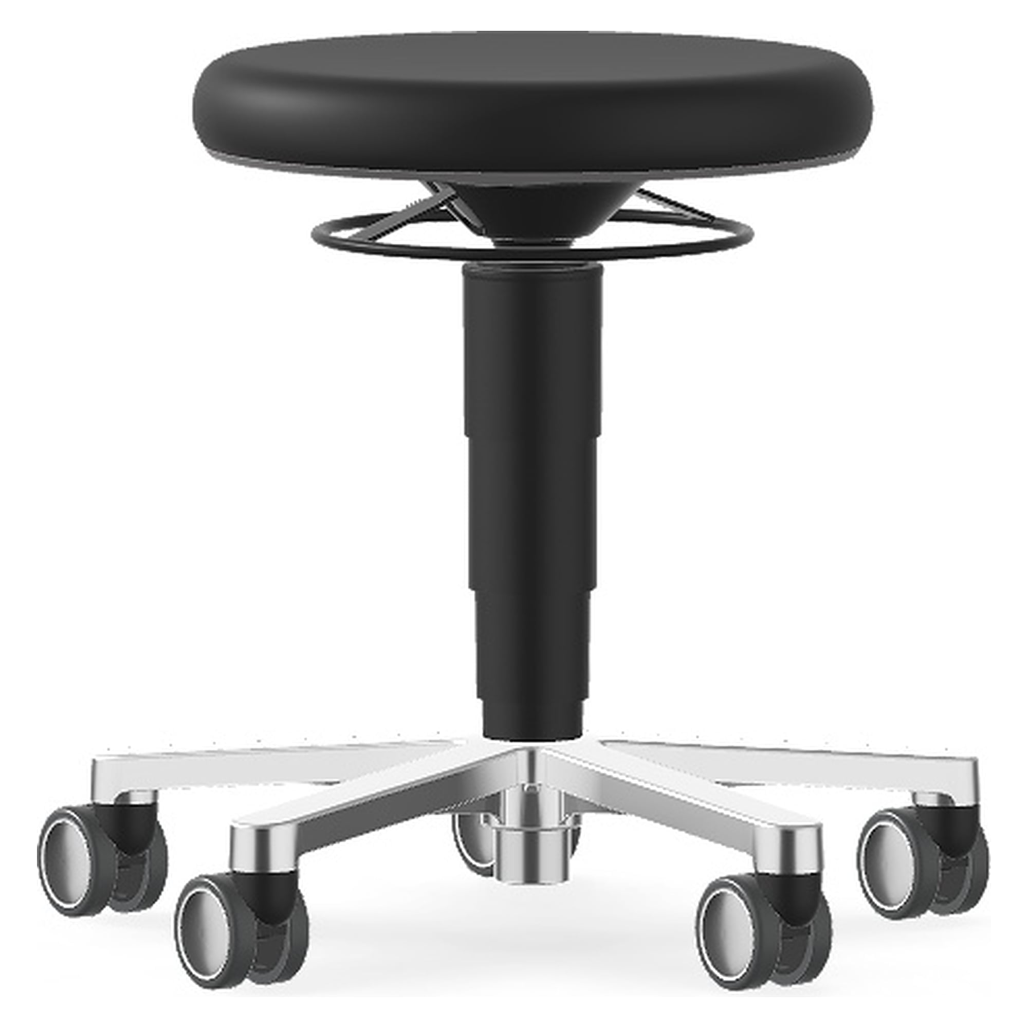 Tabouret de laboratoire 2 à roulettes, mousse intégrale noire, anneau gris, hauteur 450-650 mm - Bimos 9463L-4000-3278