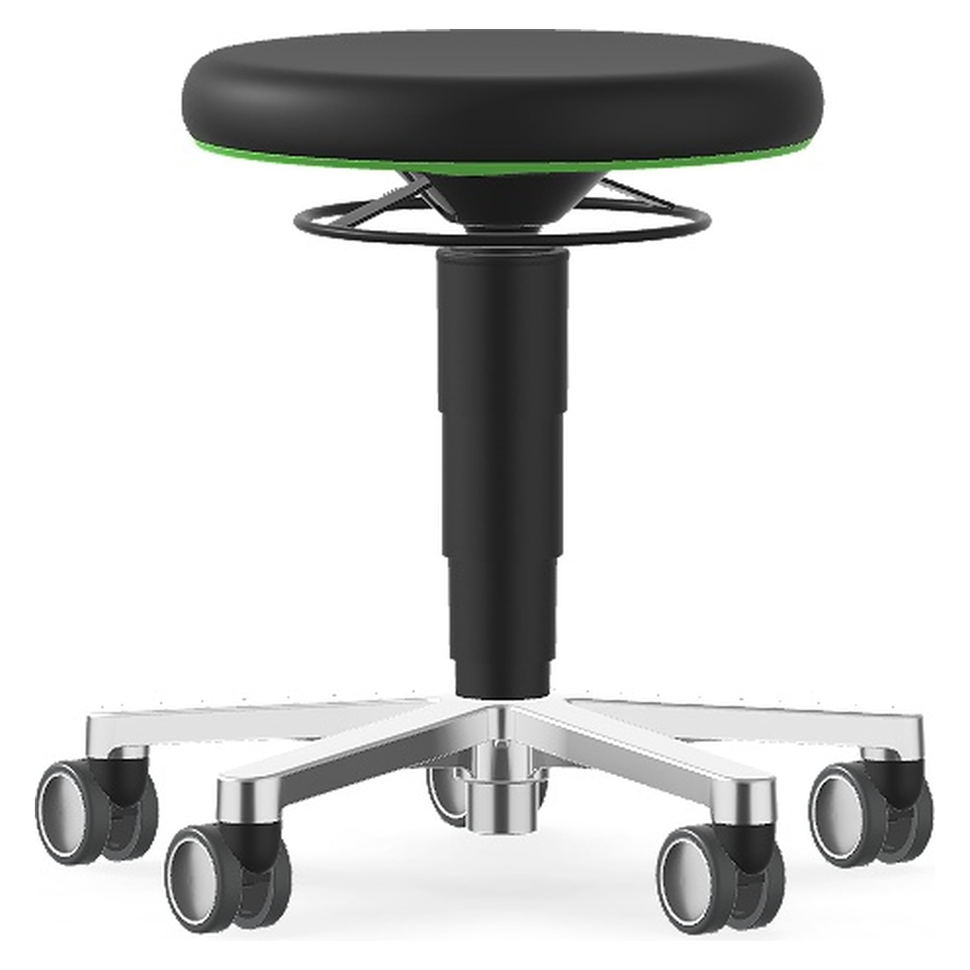 Laboratory stool 2 with castors, black integral foam, green ring, seat height 450-650 mm - Bimos 9463L-4000-3280