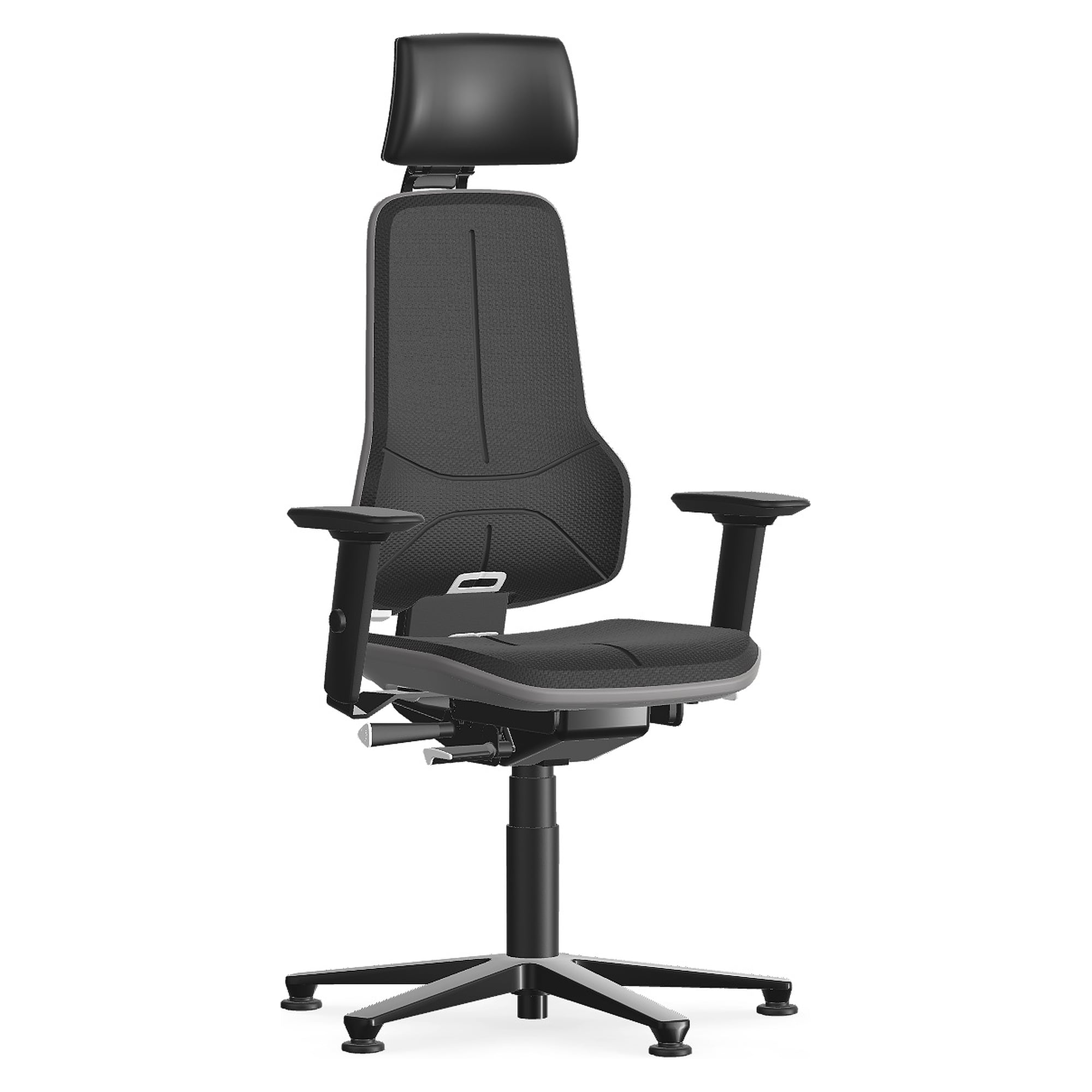 Heavy-duty swivel work chair Neon XXL with headrest, up to 180 kg, integral foam, grey flexband - Bimos 9576-4000-3278
