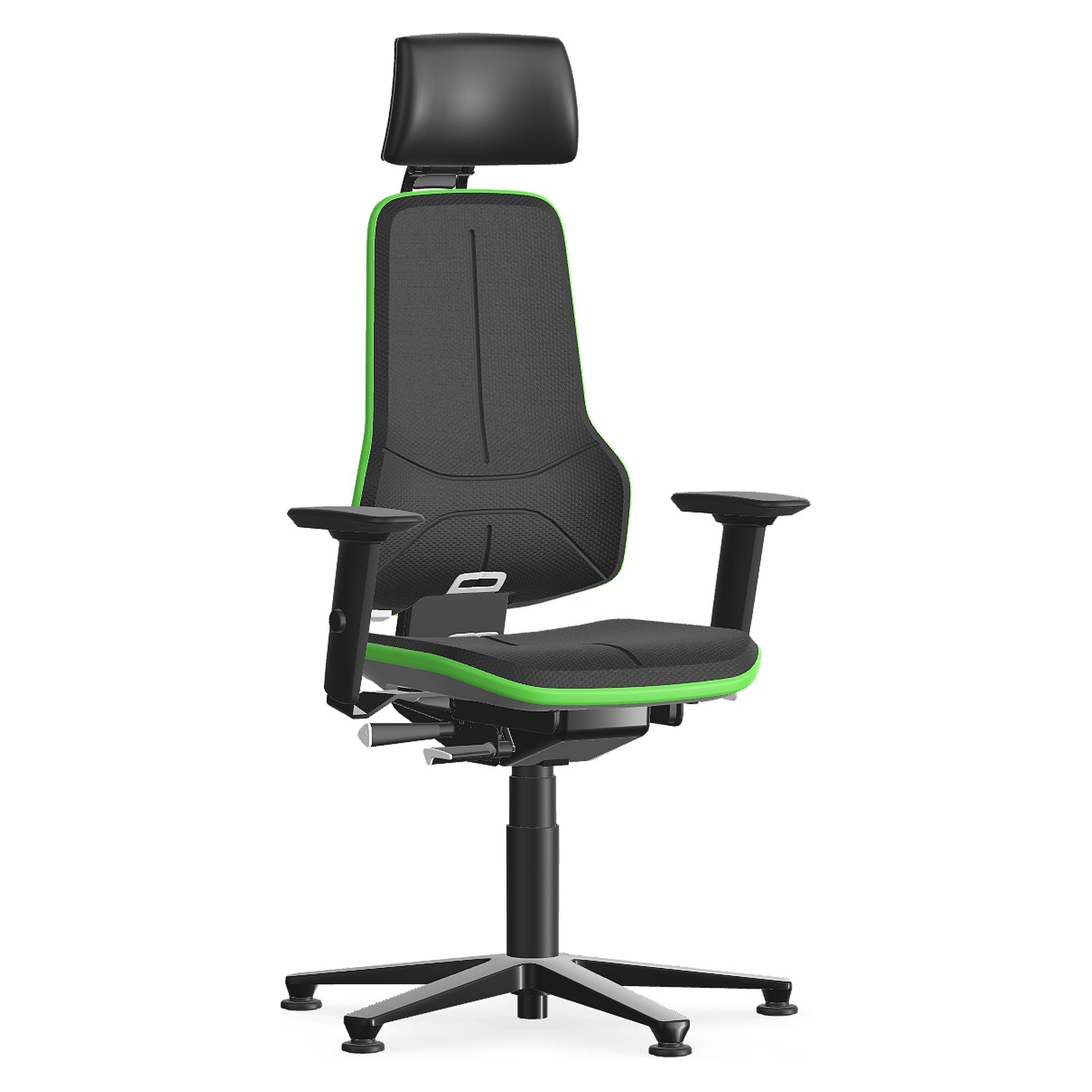 Heavy-duty swivel work chair Neon XXL with headrest, up to 180 kg, integral foam, green flexband - Bimos 9576-4000-3280