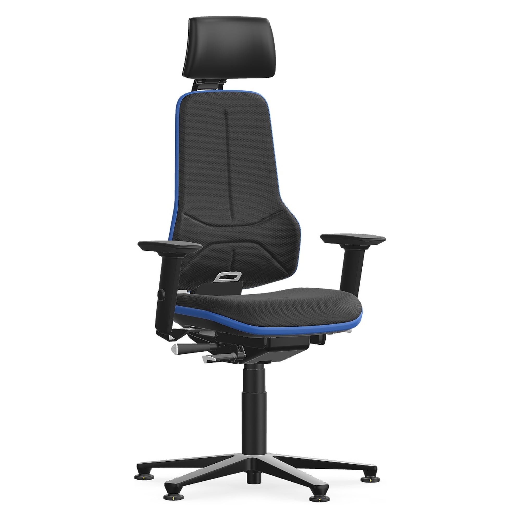 Siège de travail ESD charge lourde Neon XXL avec appui-tête, Skintec noir, Flexband bleu, jusqu'à 180 kg - Bimos 9576E-4000-3277