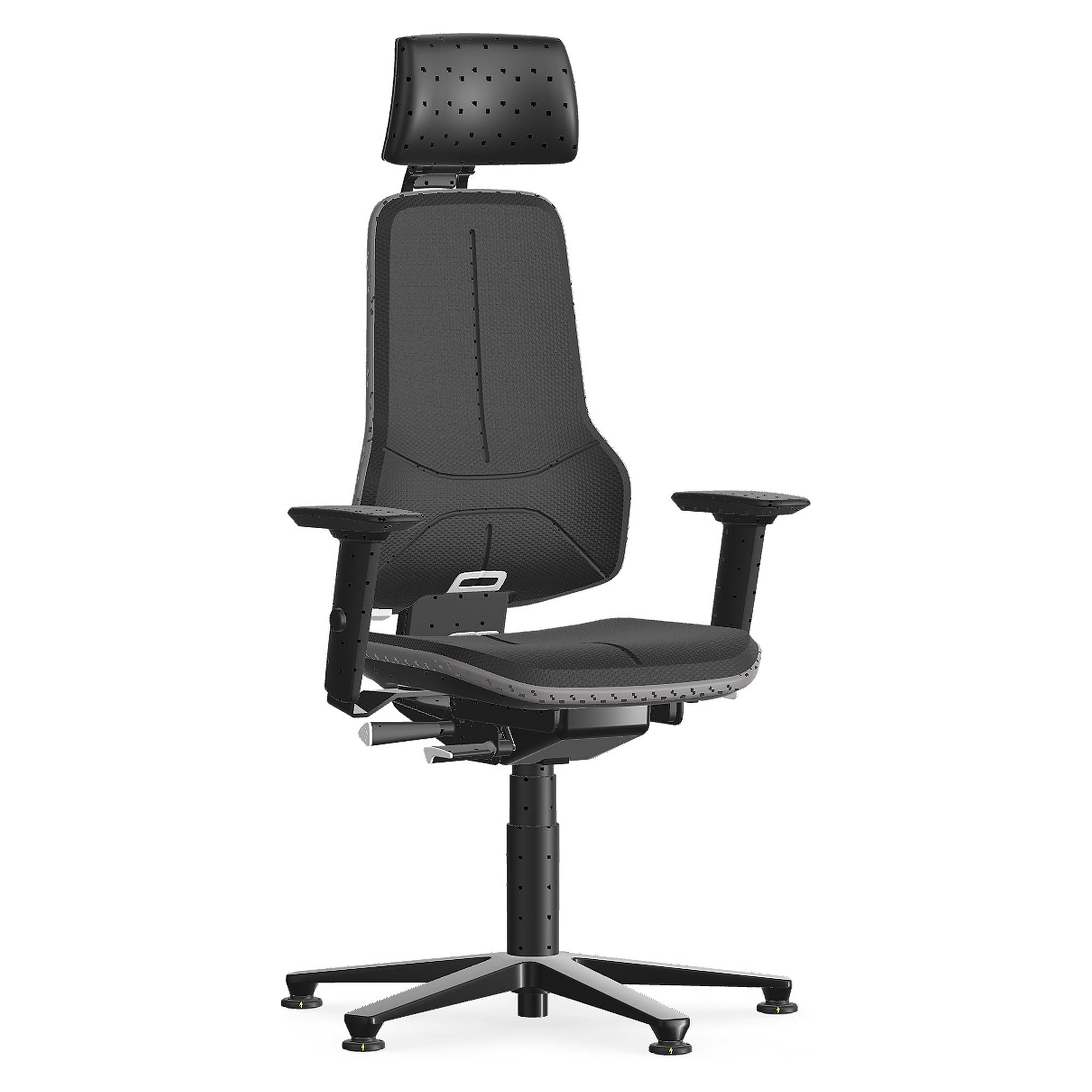 ESD heavy-duty work chair Neon XXL with headrest, Skintec black, grey Flexband, up to 180 kg - Bimos 9576E-4000-3278
