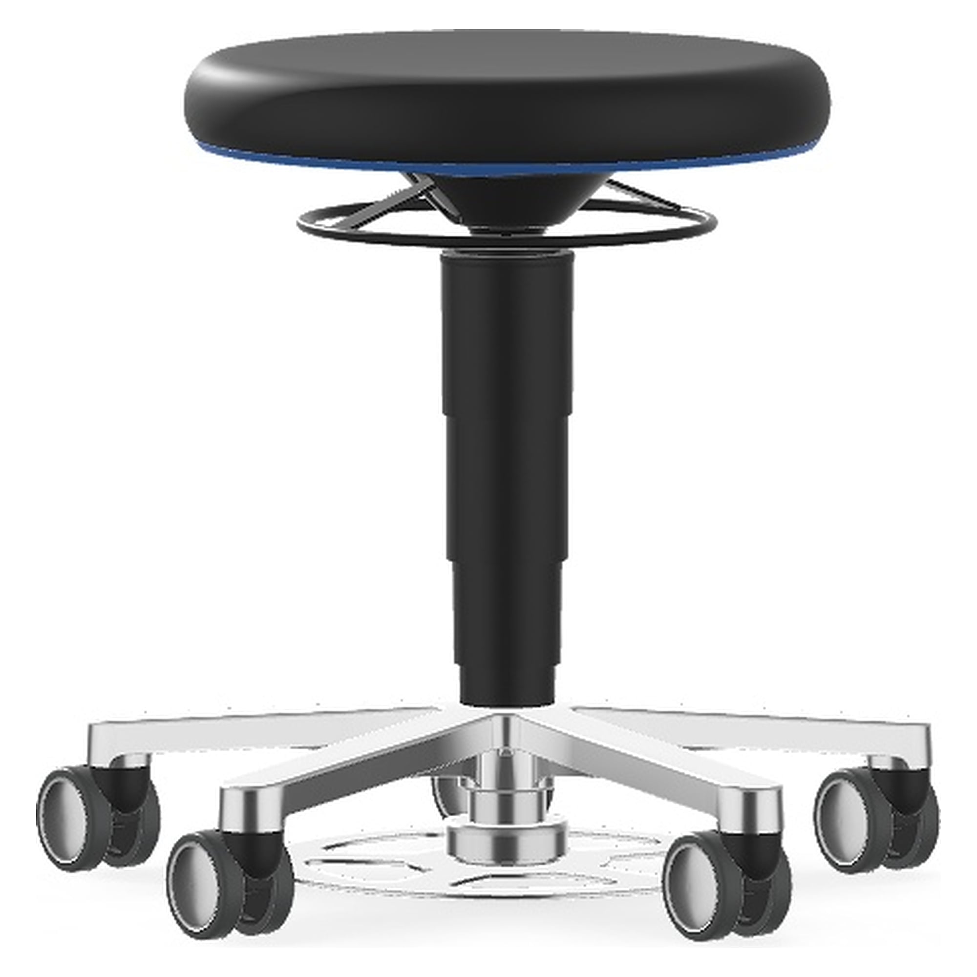 Tabouret de laboratoire à déclenchement au pied et roulettes, Skintec noir, anneau bleu, assise 480-650 mm - Bimos 9F63L-4000-3277