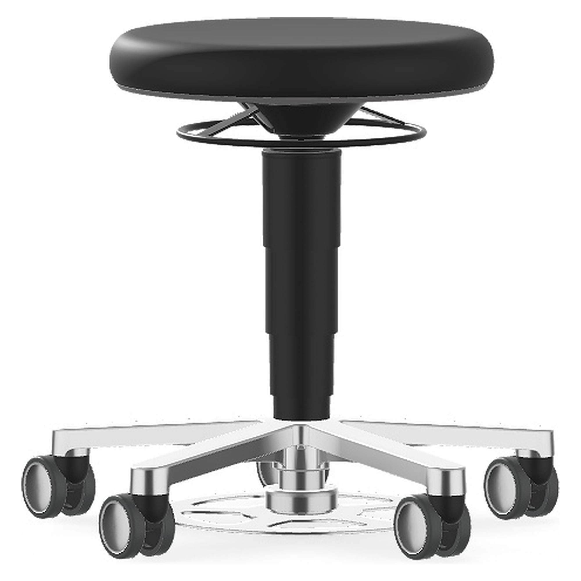 Laborhocker mit Fußauslösung und Rollen, Skintec schwarz, Farbring grau, Sitzhöhe 480-650 mm - Bimos 9F63L-4000-3278
