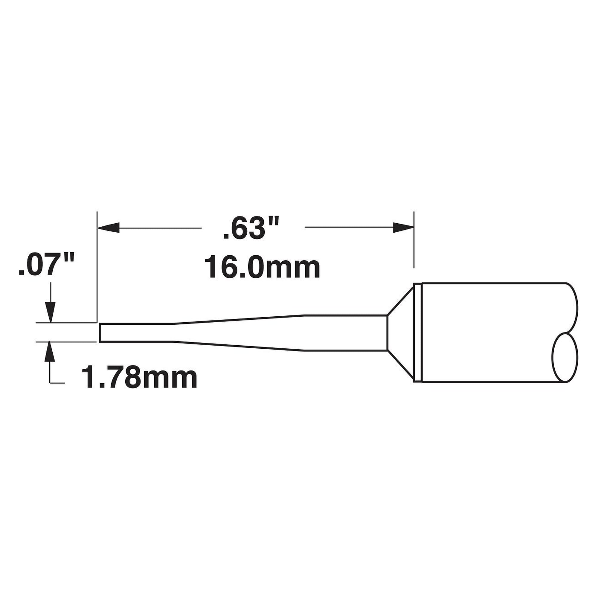 CVC soldering tip cartridge, chisel access 1.78 x 16 mm, 330 °C, 600 series - Metcal CVC-6CH0018A