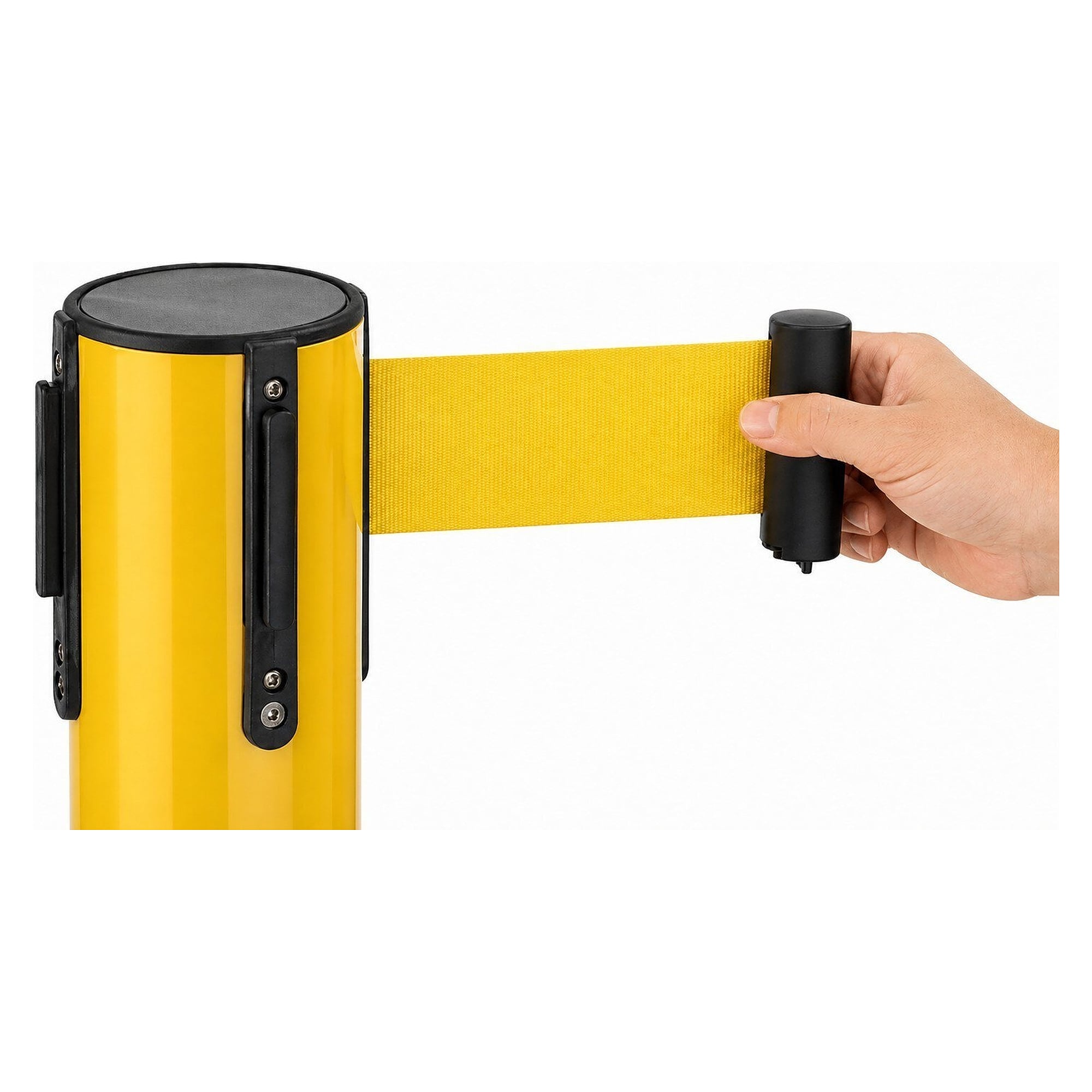 Lot de 2 poteaux de délimitation à sangle 5 m imprimée ESD PROTECTED AREA, jaune - Safeguard SG-GAP-GE-96cm-2PCs