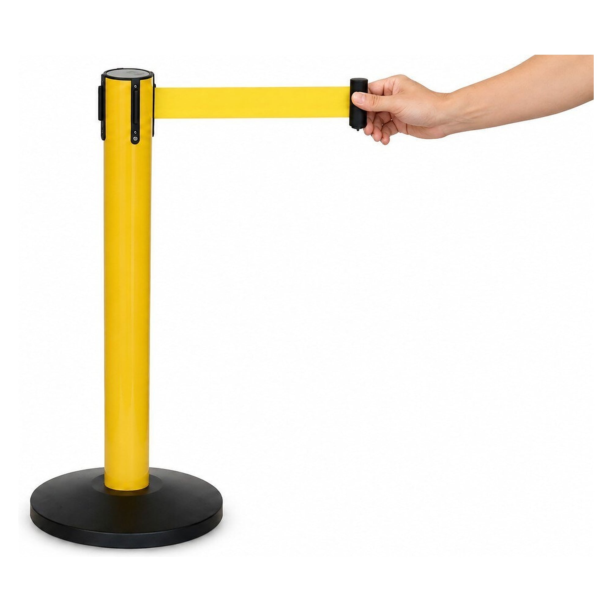 Lot de 2 poteaux de délimitation à sangle 5 m imprimée ESD PROTECTED AREA, jaune - Safeguard SG-GAP-GE-96cm-2PCs