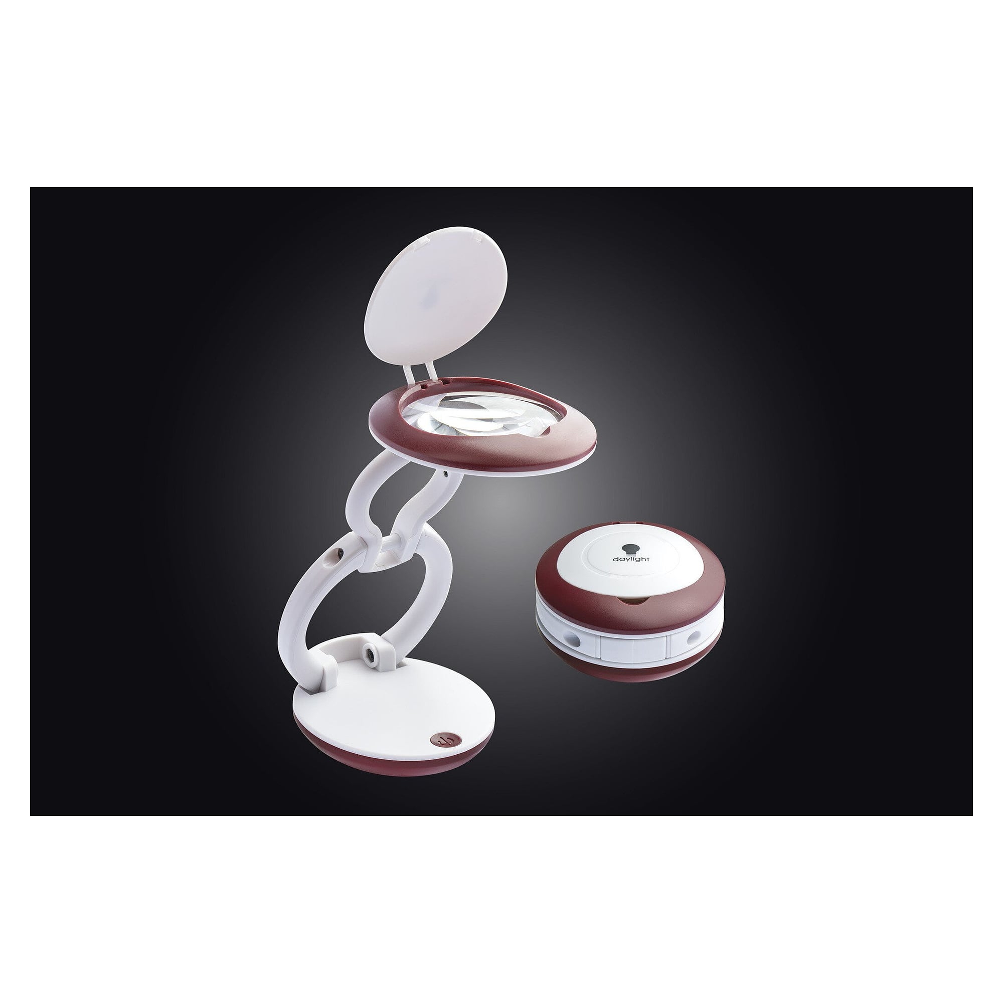 YoYo pocket magnifier lamp with 3 LEDs, 8 dioptres (3x), foldable, battery operated, red - Daylight DN1350