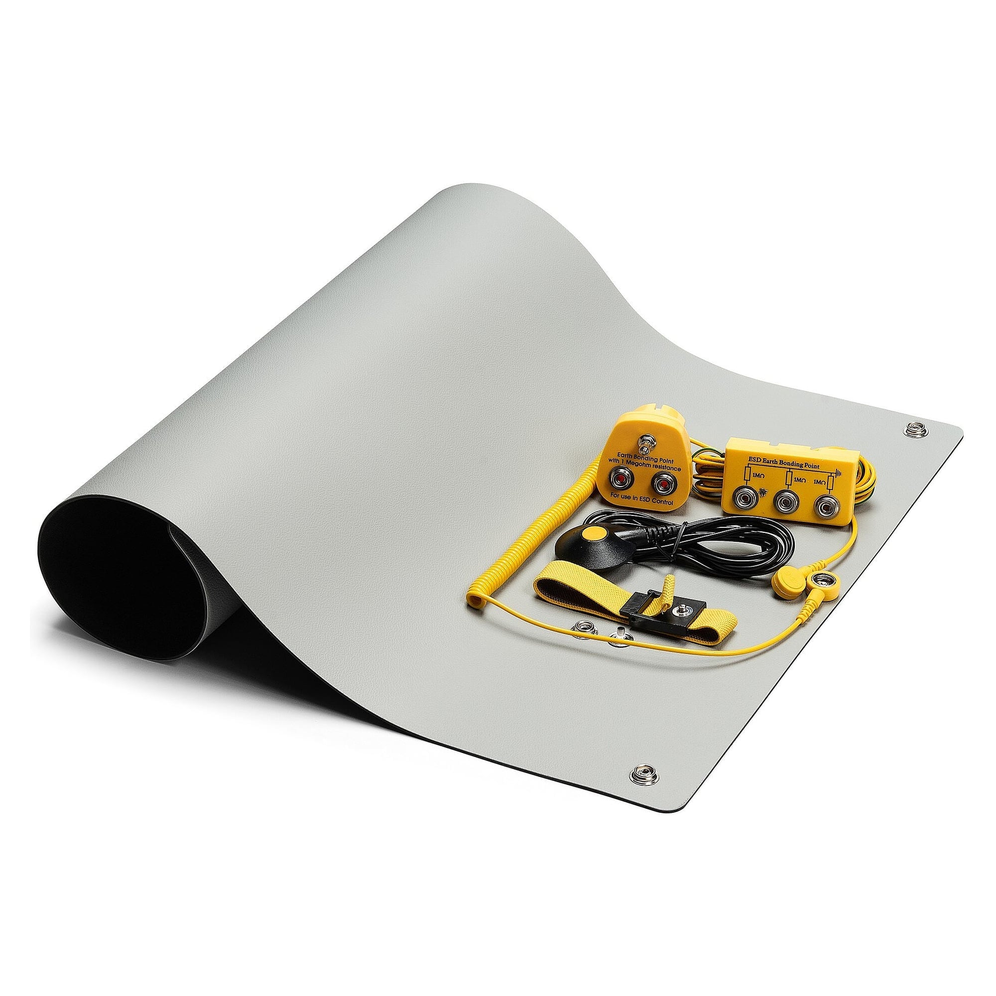 ESD Table Mat Set Mini Pro Plus Grey 400 x 400 mm, 6-Piece with Earthing Point - Safeguard SG-TMS-GR-GL-Mini-Pro-Plus-2DK