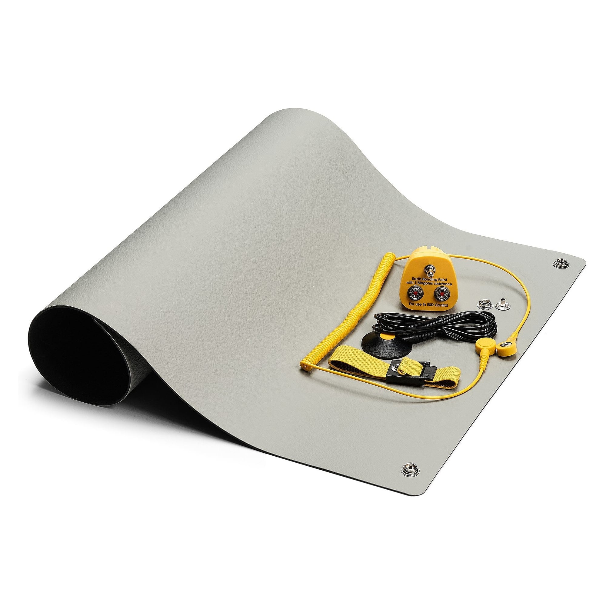 ESD Table Mat Set Mini Pro Grey 400 x 400 mm, 5-Piece with Wrist Strap and Coiled Cord - Safeguard SG-TMS-GR-GL-Mini-Pro-2DK