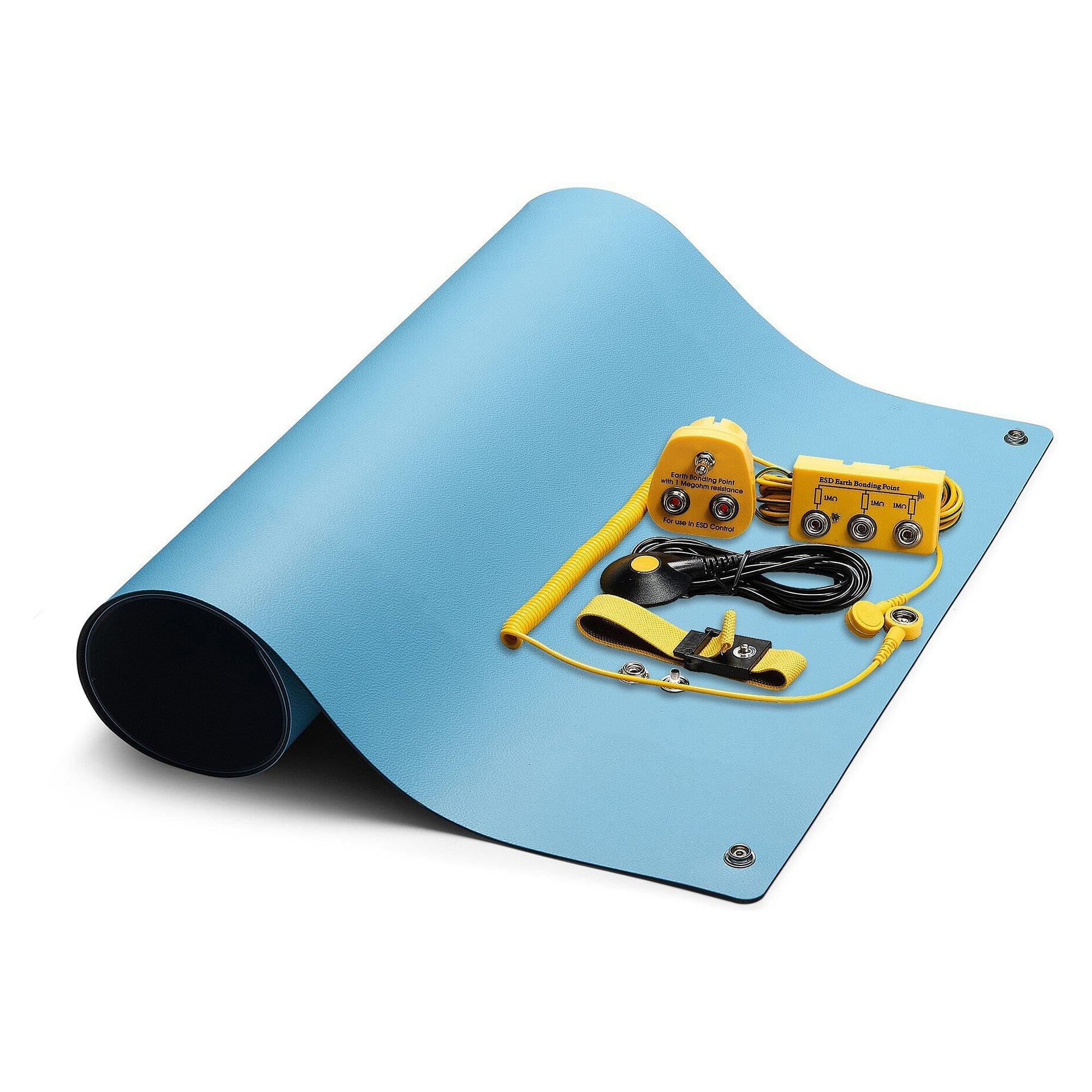 ESD Table Mat Set Mini Pro Plus Blue 400 x 400 mm, 6-Piece with Earthing Point - Safeguard SG-TMS-BL-GL-Mini-Pro-Plus-2DK
