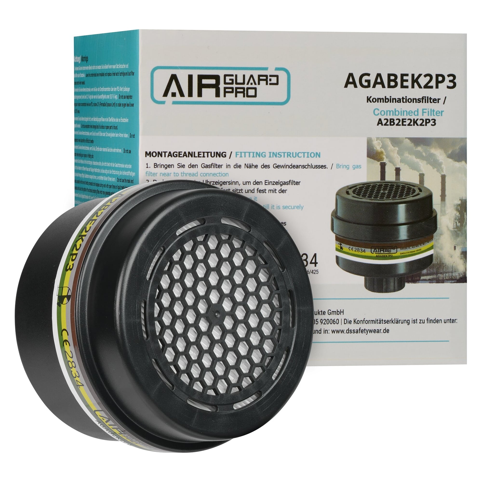 Kombifilter A2B2E2K2P3 mit RD40-Gewindeanschluss für Vollmaske AirGuard Pro AG700 - DS Safety Wear AGABEK2P3