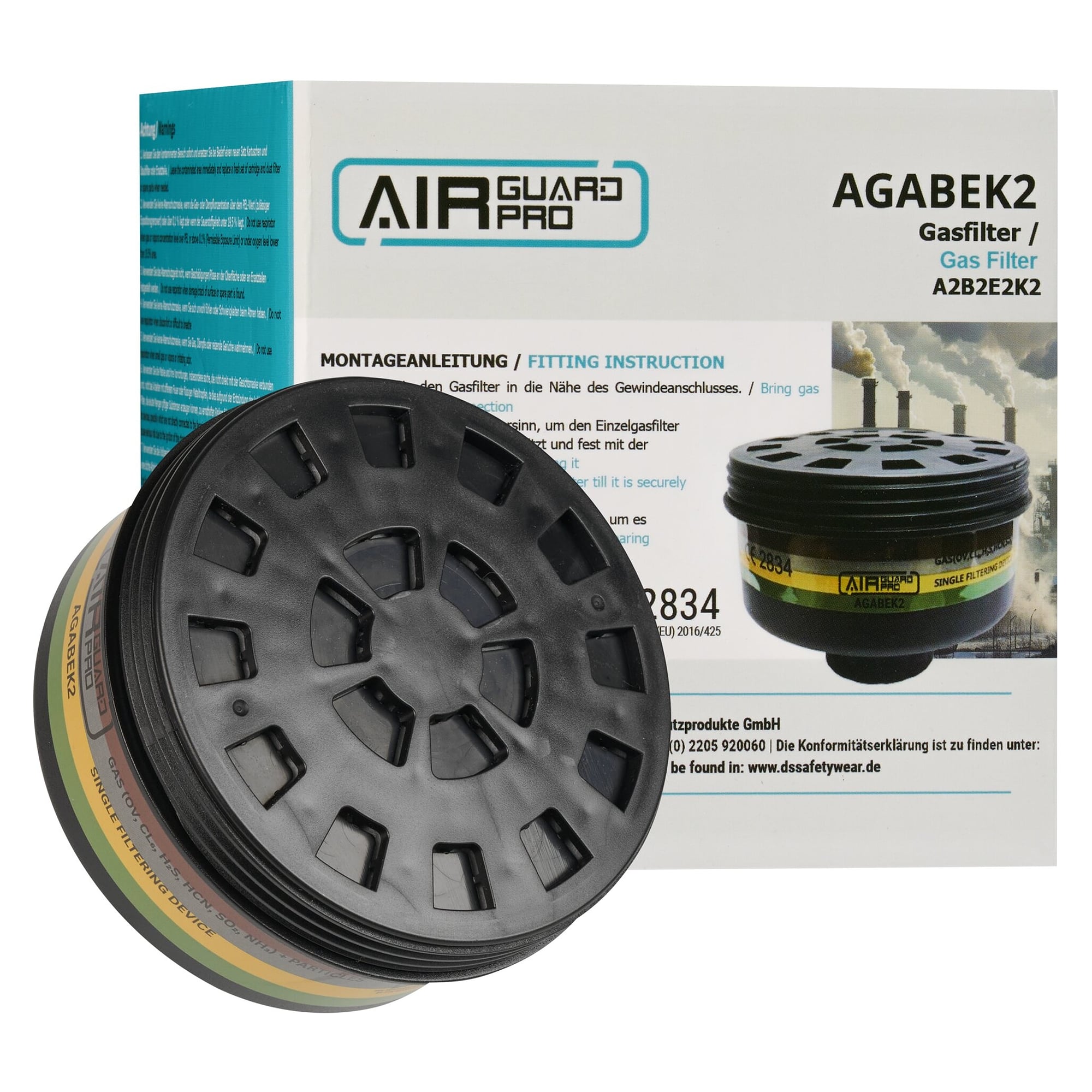 Gasfilter A2B2E2K2 mit RD40-Gewindeanschluss für Vollmaske AirGuard Pro AG700 - DS Safety Wear AGABEK2