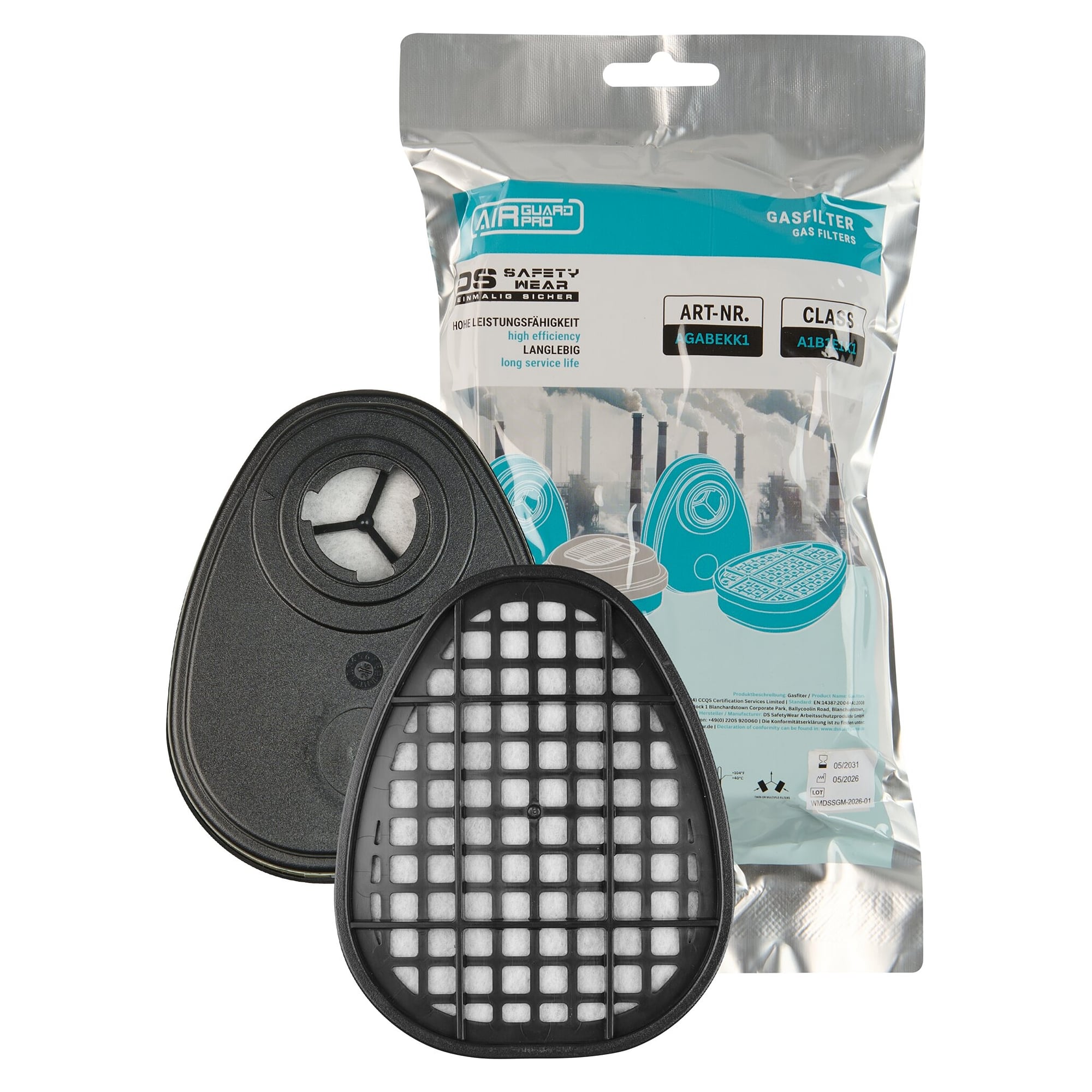 Filtre à gaz A1B1E1K1 à baïonnette pour demi-masque et masque complet AirGuard Pro, 1 paire - DS Safety Wear AGABEKK1