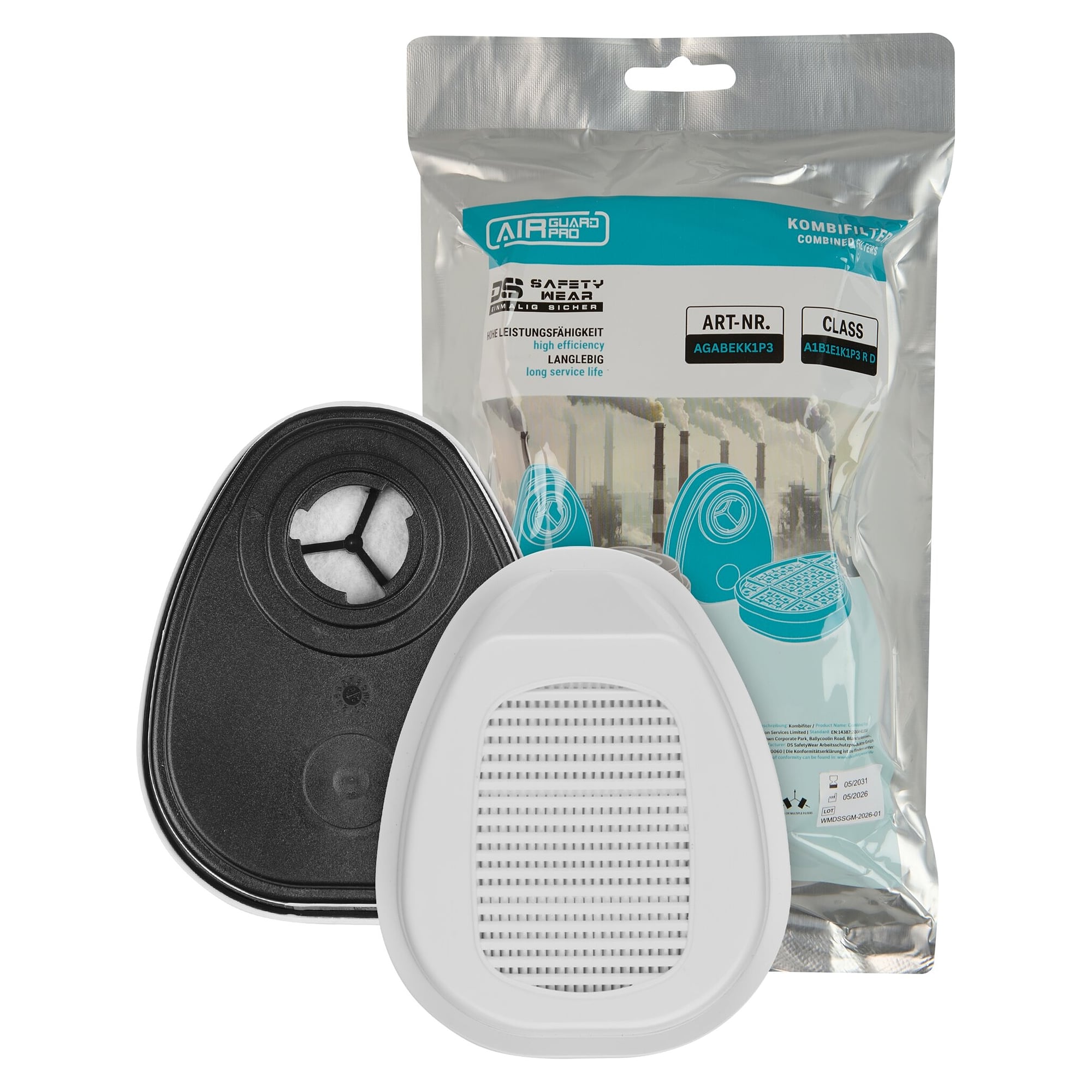 Kombifilter A1B1E1K1 P3 R D mit Bajonettanschluss für AirGuard Pro AG360 und AG700, Paar - DS Safety Wear AGABEKK1P3
