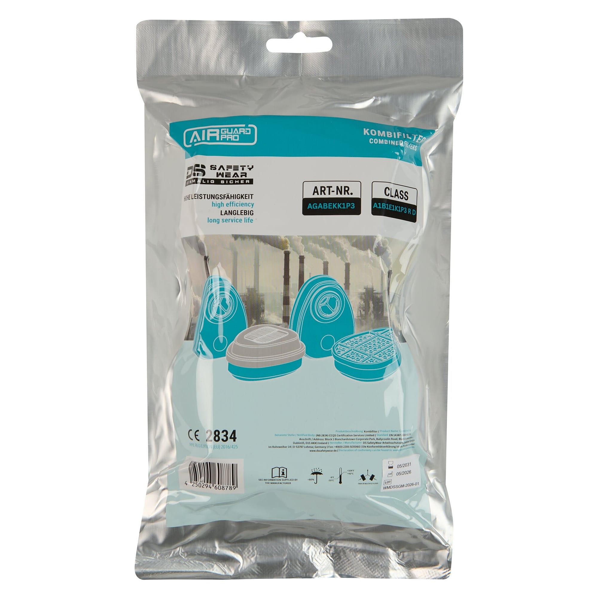 Kombifilter A1B1E1K1 P3 R D mit Bajonettanschluss für AirGuard Pro AG360 und AG700, Paar - DS Safety Wear AGABEKK1P3