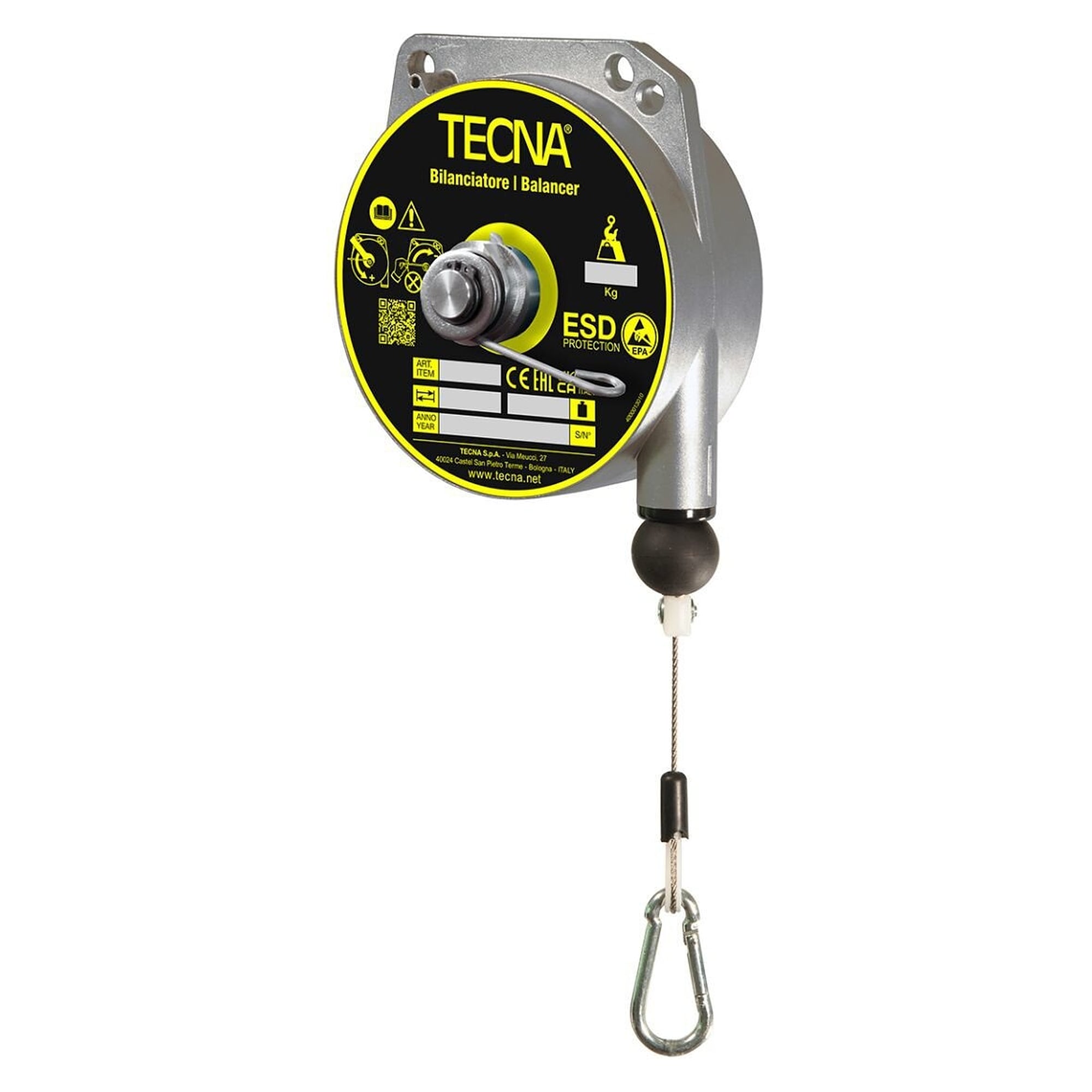 ESD spring balancer 9321, adjustable load 2.0 to 4.0 kg, cable length 2000 mm - Tecna 9321ES