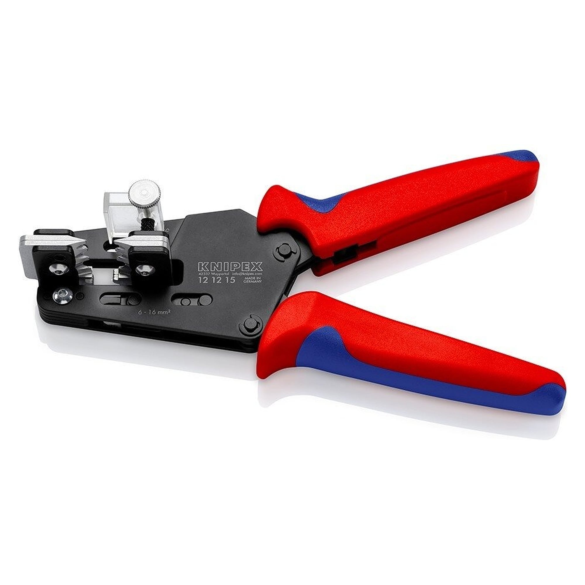 Precision wire stripping pliers for PVC-insulated cables 6, 10 and 16 mm², with length stop - Knipex 12 12 15