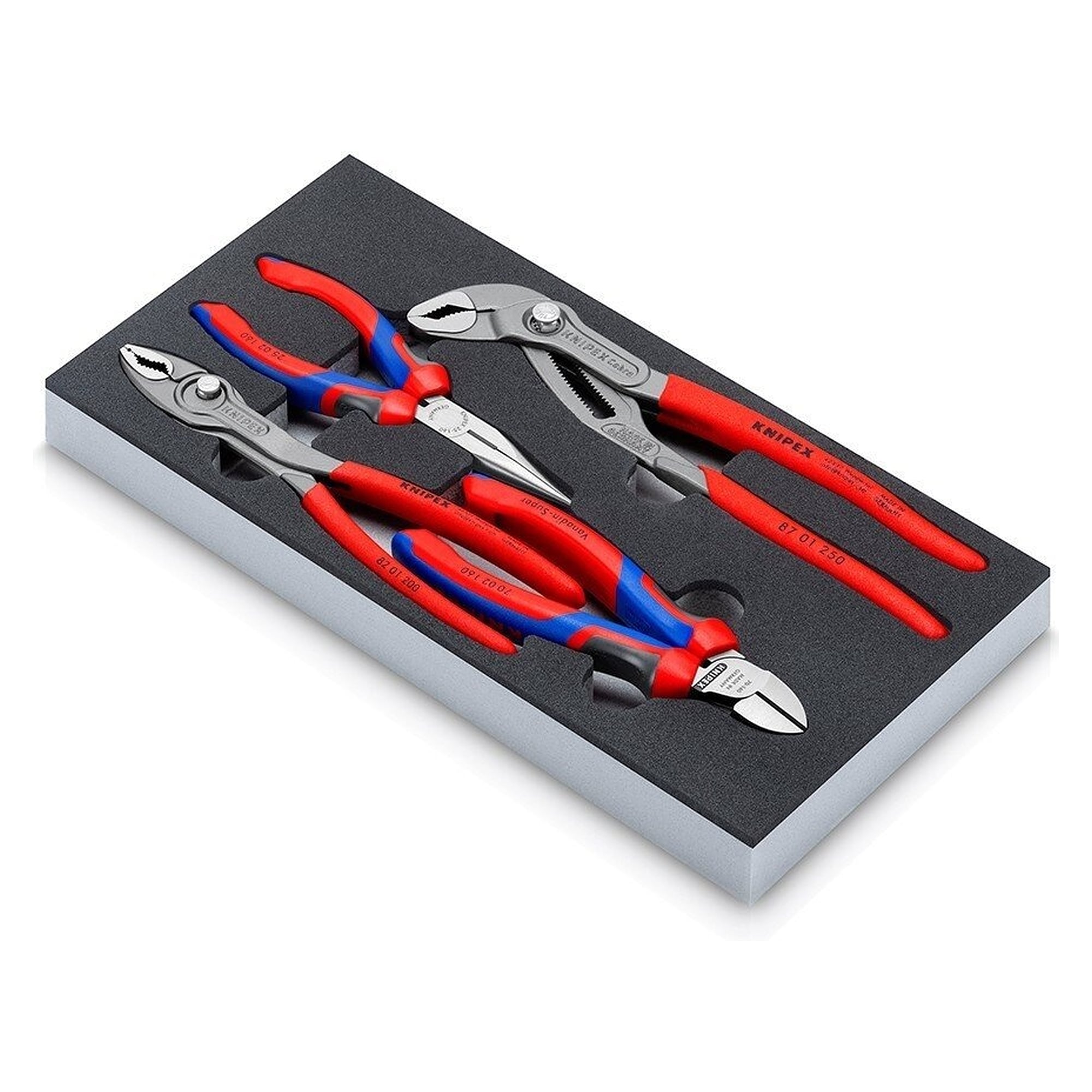 Basic II pliers set with Cobra, diagonal cutter and TwinGrip in foam insert for workshop trolleys - Knipex 00 20 01 V25