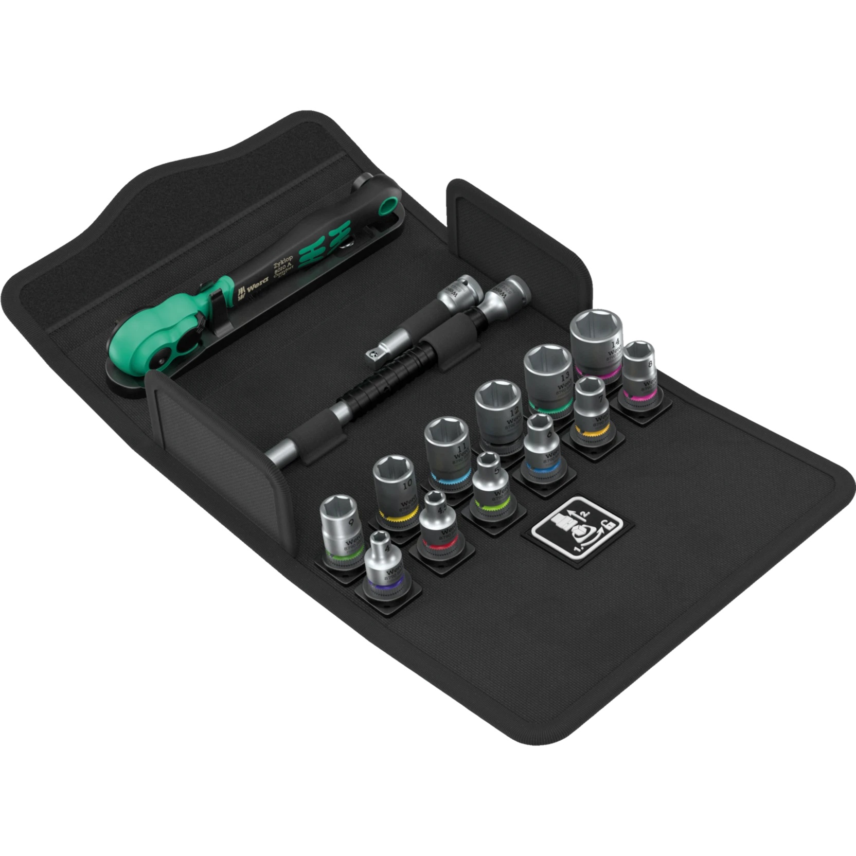 8100 SA 13 Jeu avec cliquet Zyklop Comfort 1/4", levier d'inversion, métrique 4-14 mm, 15 pièces - Wera 05004022001