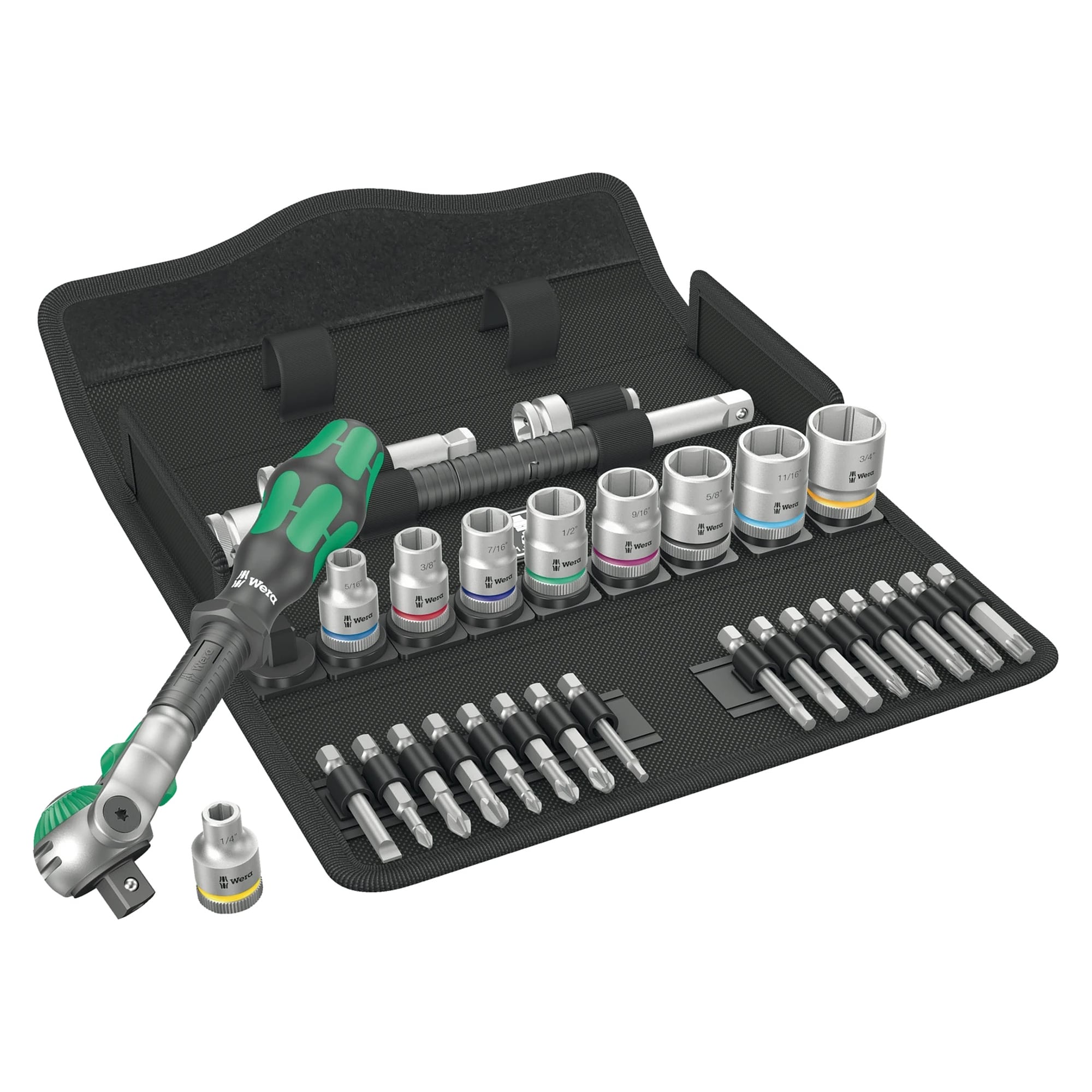 8100 SB 9 Zyklop Speed Ratchet Set 3/8" drive, imperial, 29 pieces - Wera 05004049001