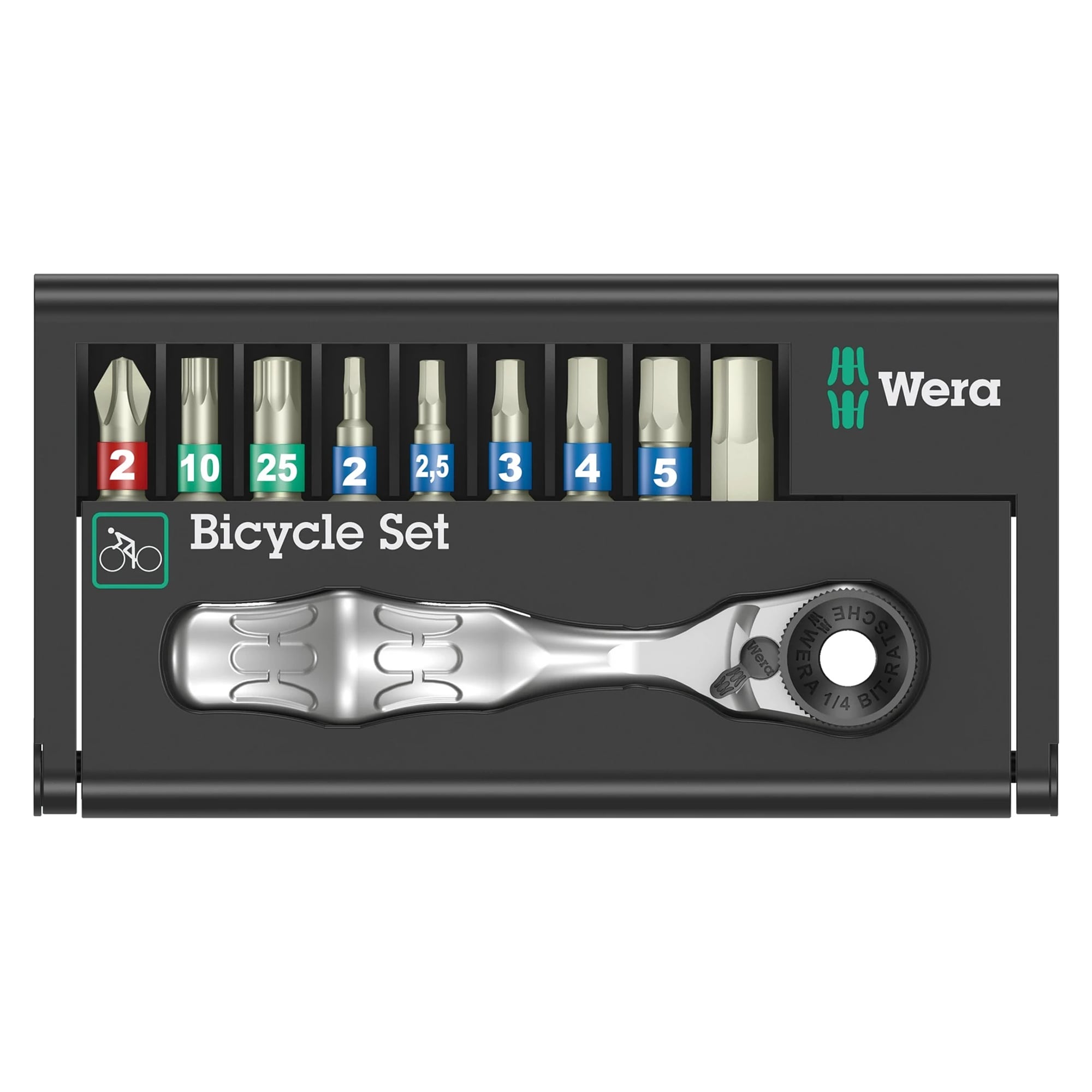 Bicycle Set 9 Jeu Zyklop Mini avec cliquet 1/4" et embouts inox, 10 pièces - Wera 05004177001