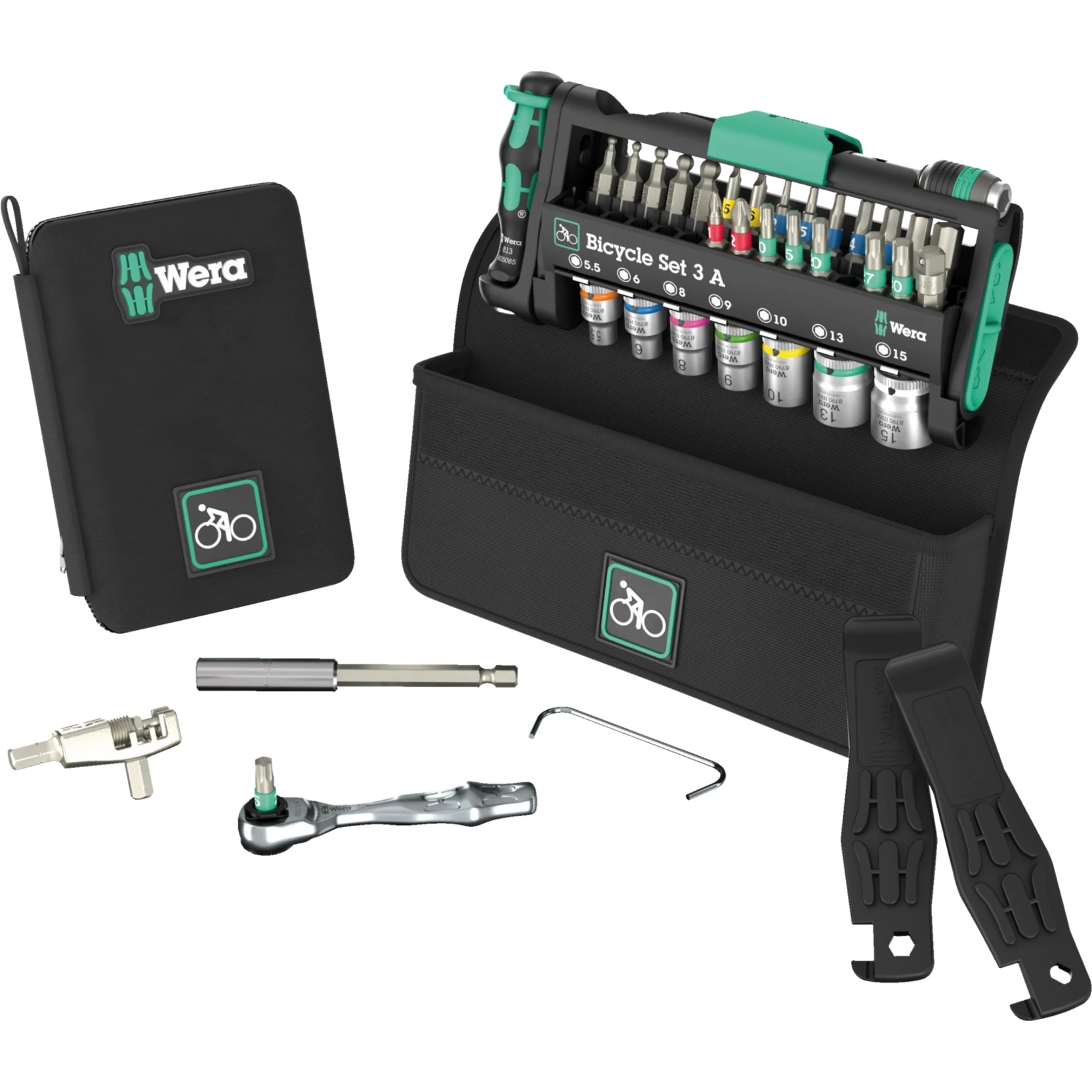Bicycle Set 3 A jeu d'outils pour vélo avec cliquet à embouts 1/4", embouts, douilles et dérive-chaîne, 40 pièces - Wera 05004188001