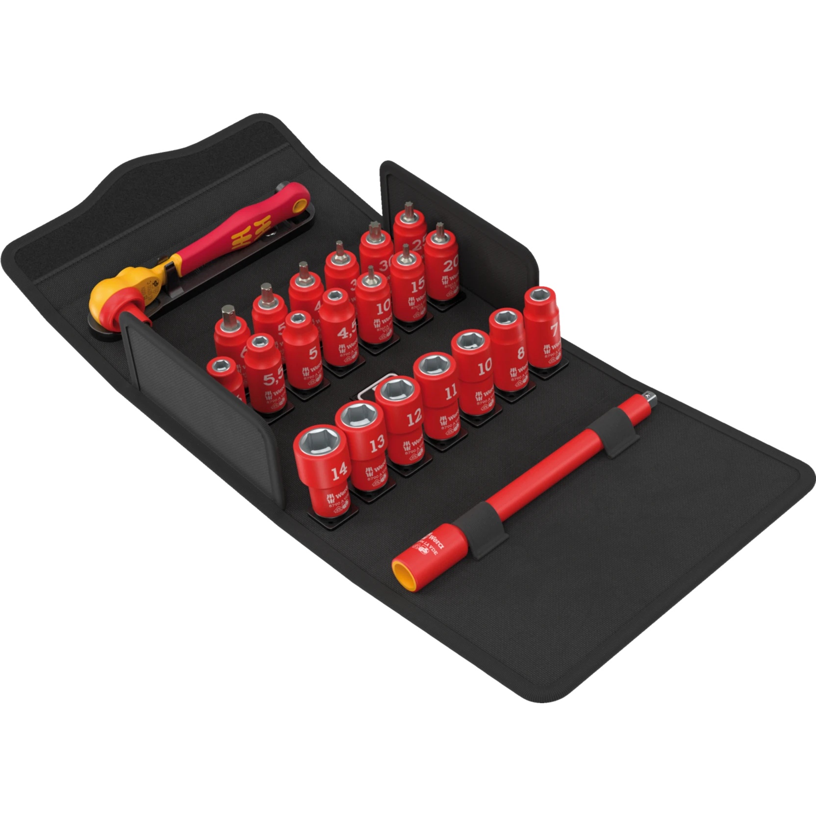 8100 SA VDE 1 Jeu avec cliquet Zyklop, isolé, levier d'inversion, emmanchement 1/4", métrique, 22 pièces - Wera 05004967001