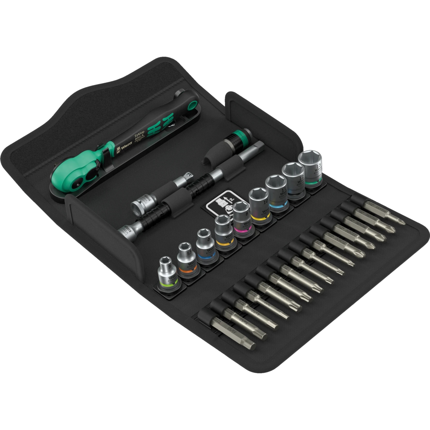 8100 SA 14 Jeu avec cliquet Zyklop Comfort 1/4", levier d'inversion, métrique, 28 pièces - Wera 05005541001