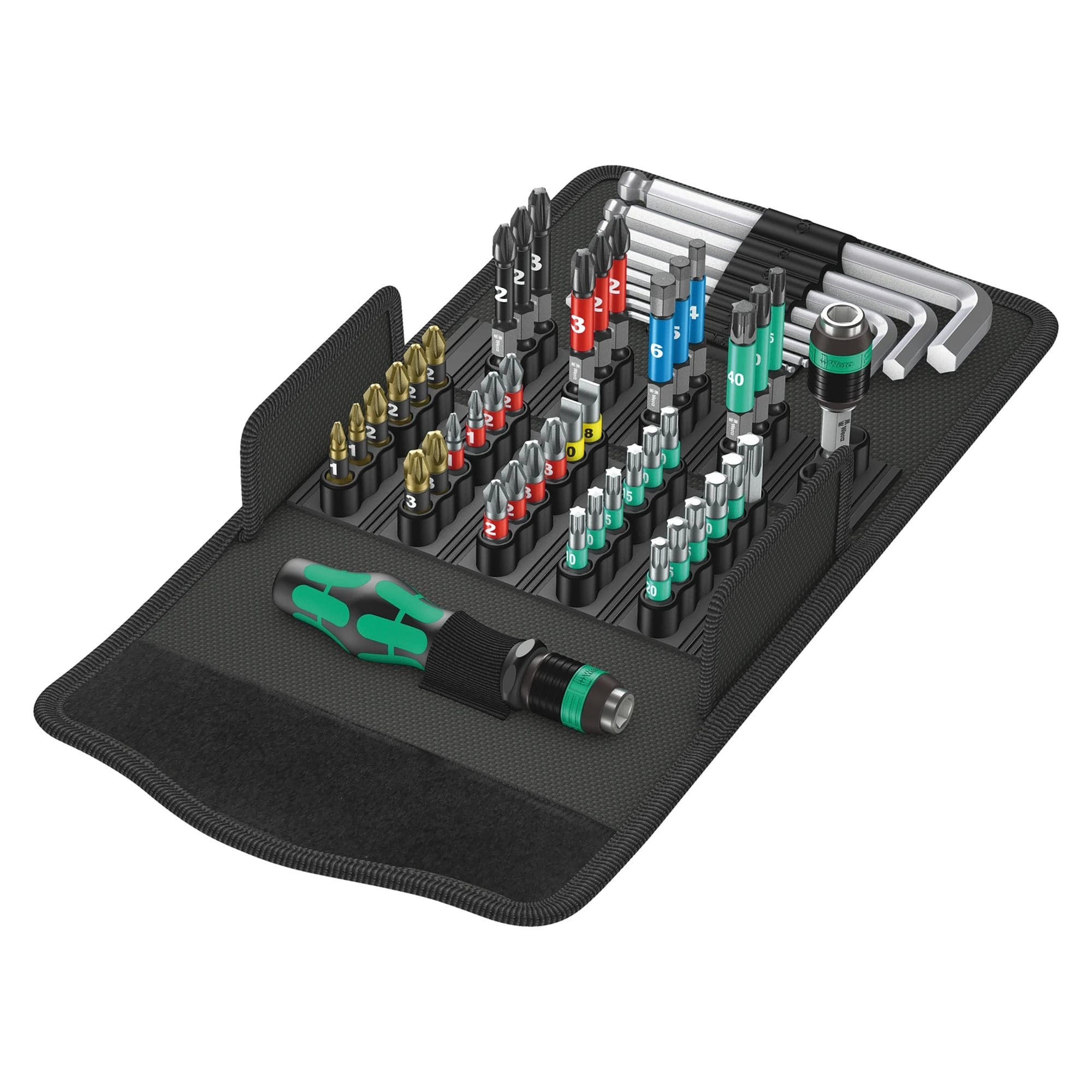 Kraftform Kompakt 100 Bit- und Winkelschlüssel-Set 52-teilig in textiler Box - Wera 05057460001