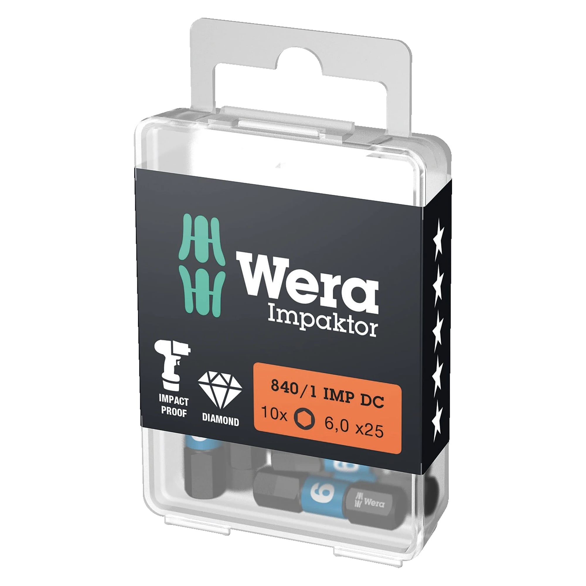 840/1 IMP DC Hex-Plus Impaktor Bits Innensechskant 6 x 25 mm, 10-teilig - Wera 05057606001