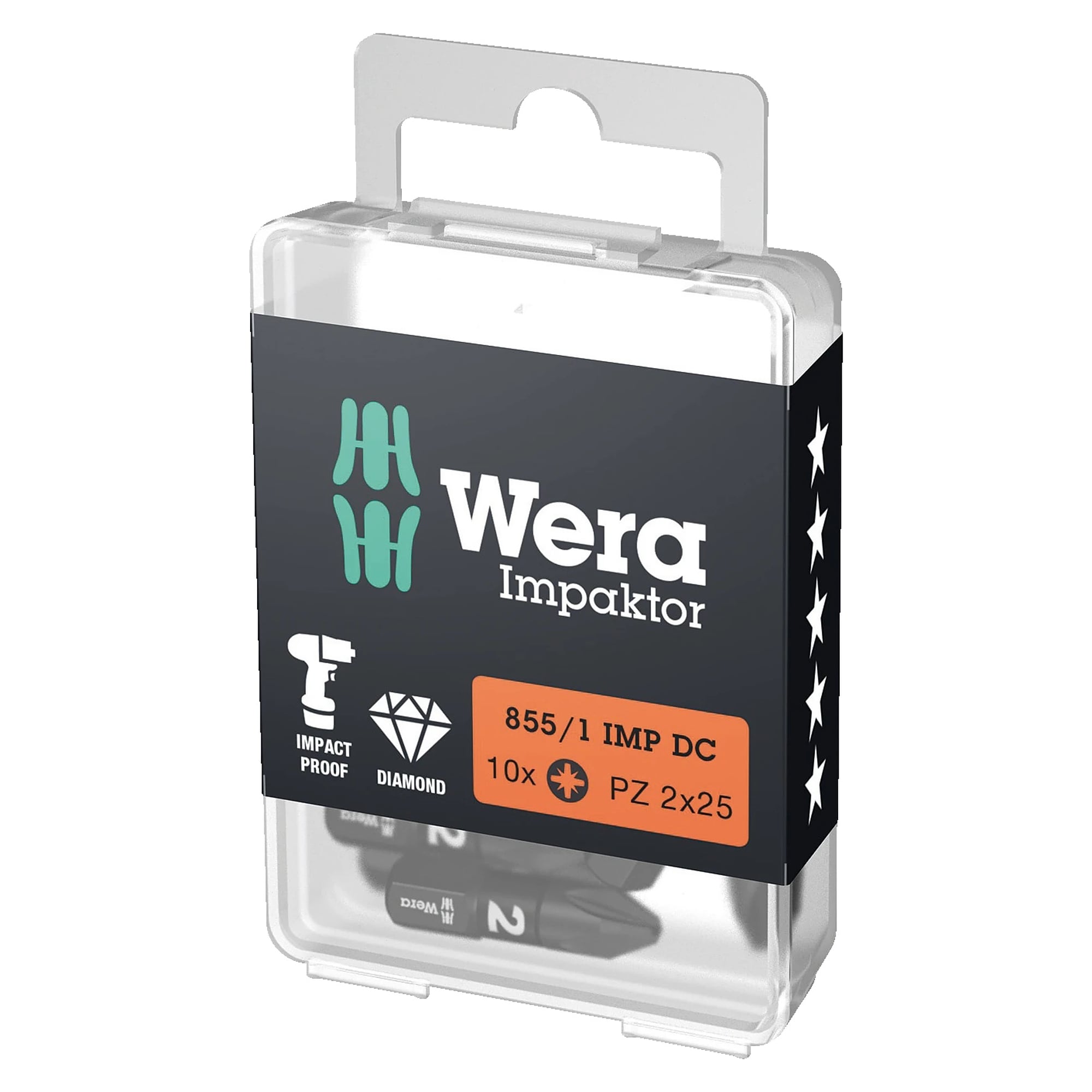 855/1 IMP DC Embouts Impaktor Pozidriv PZ 1 x 25 mm, 10 pièces, boîte DIY - Wera 05057620001