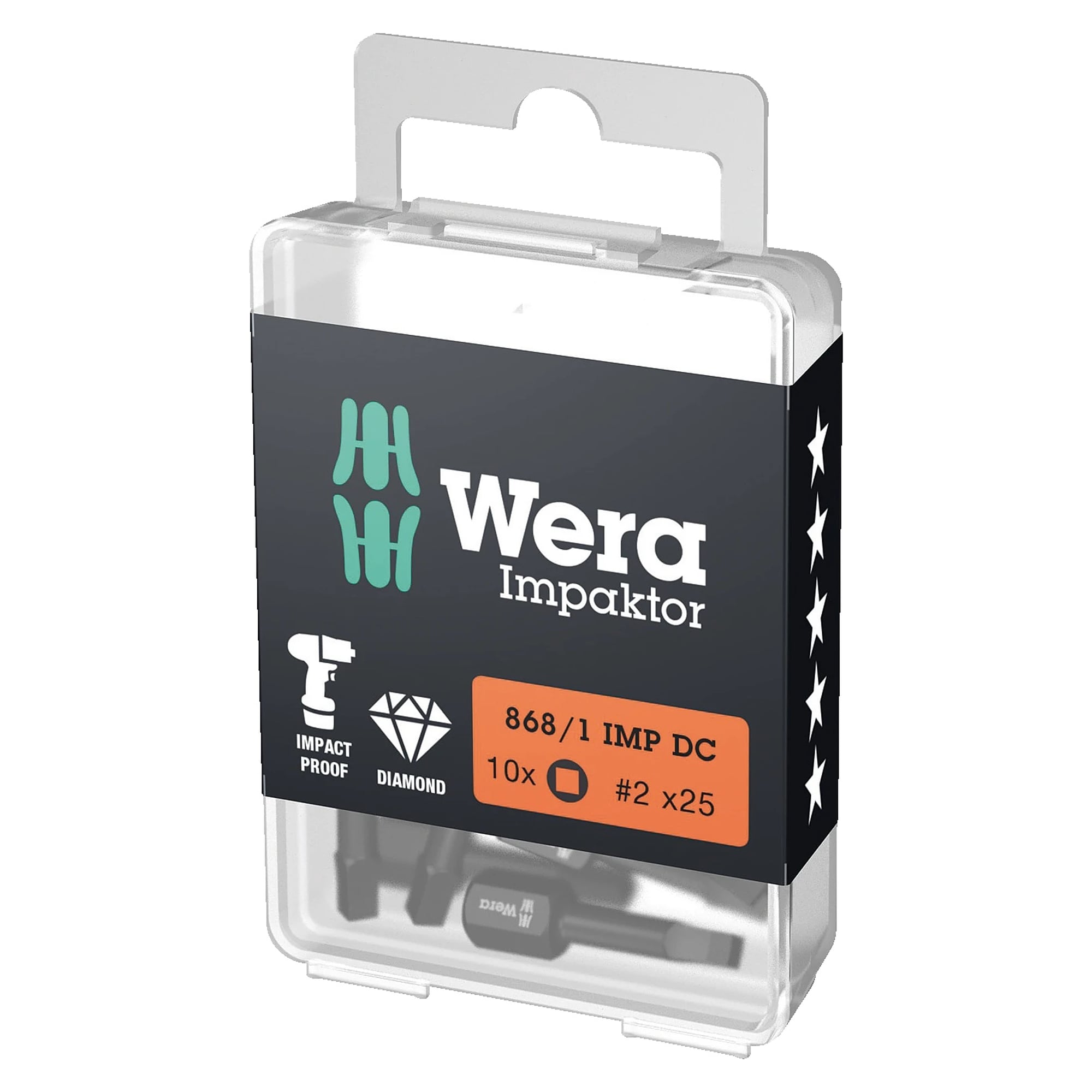 868/1 IMP DC Impaktor square socket bits # 3 x 25 mm, 10 pieces, DIY box - Wera 05057632001