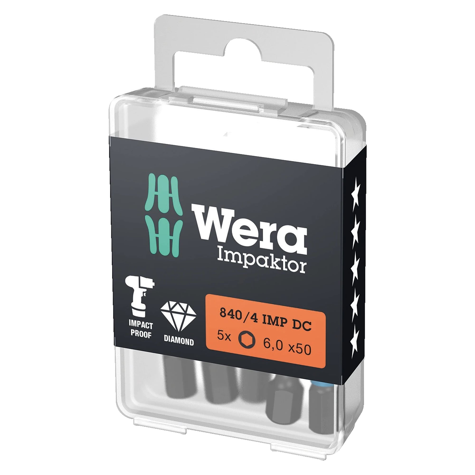 840/4 IMP DC Impaktor Hex-Plus Bits Innensechskant 6 x 50 mm, 5-teilig, DIY-Box - Wera 05057646001