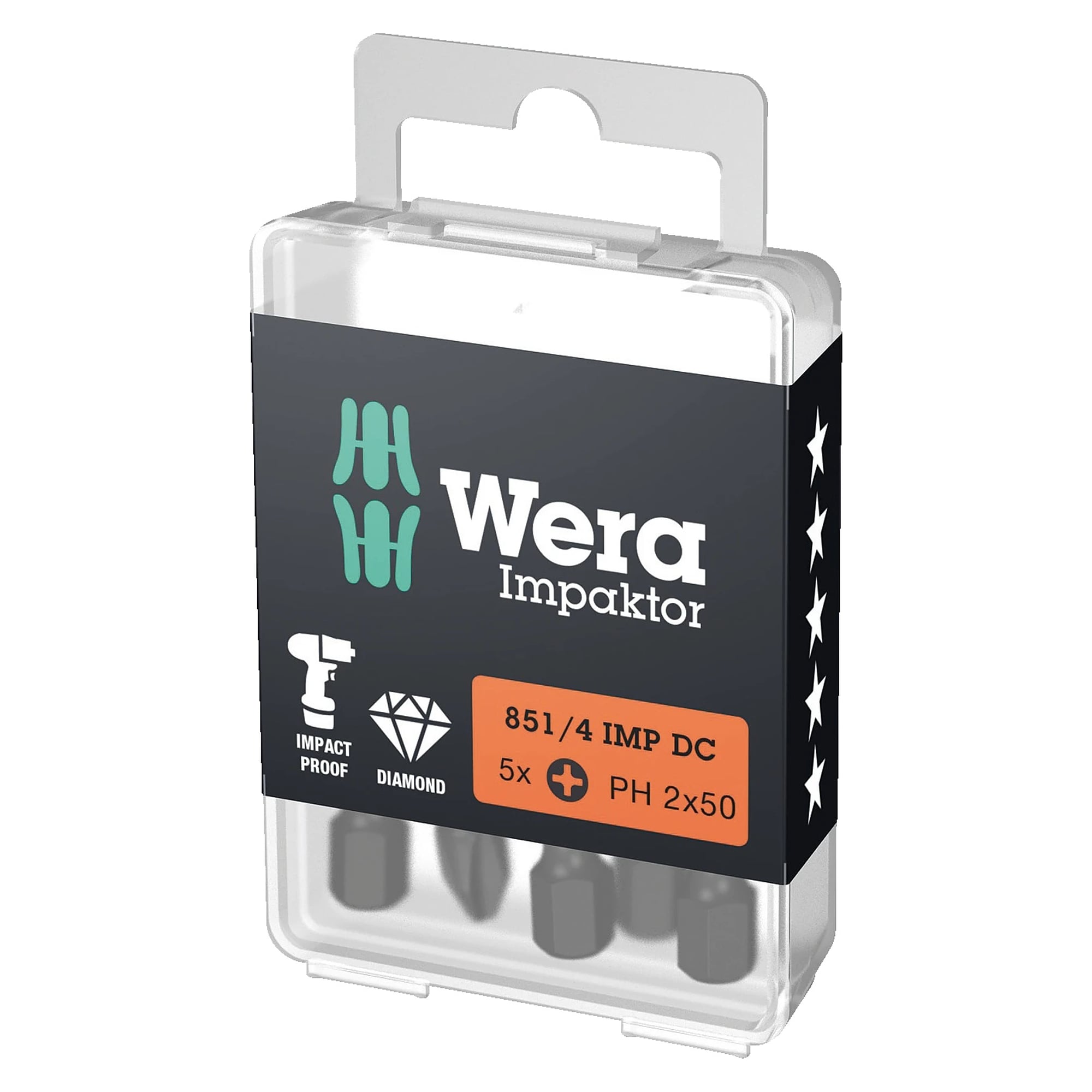 851/4 IMP DC Impaktor PH bits PH 3 x 50 mm, 5 pieces, DIY box - Wera 05057657001