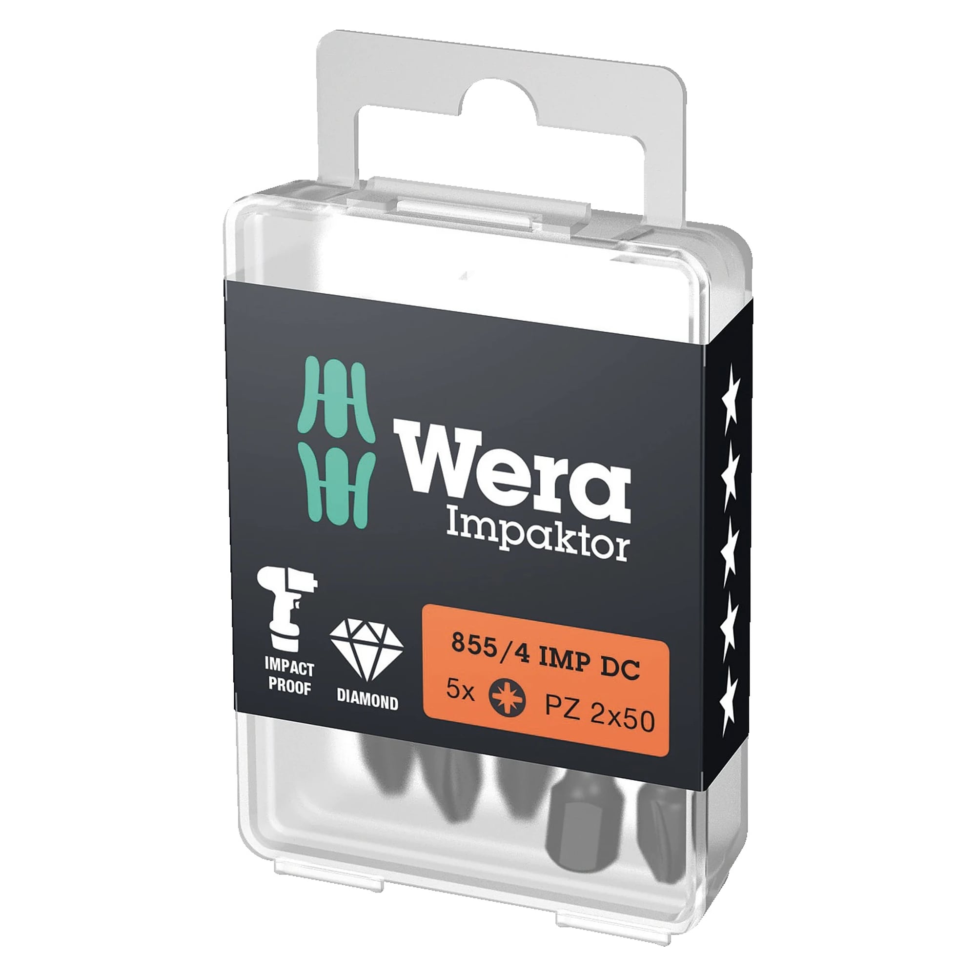 855/4 IMP DC Impaktor Bits Pozidriv PZ 3 x 50 mm, 5-teilig, DIY-Box - Wera 05057662001